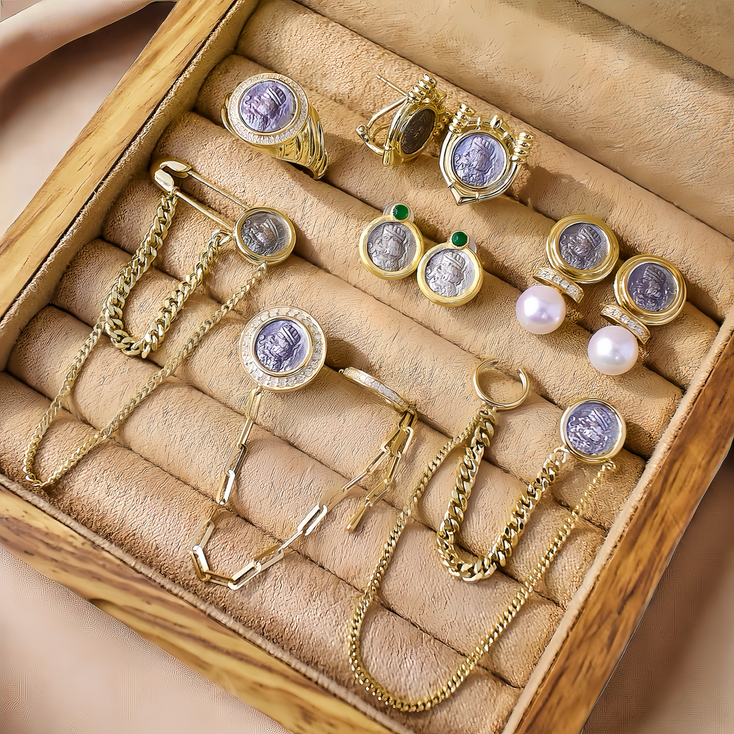 Parthian Emperor Ancient Coin Medallion 18K Gold Earring (Item No. COIN058)