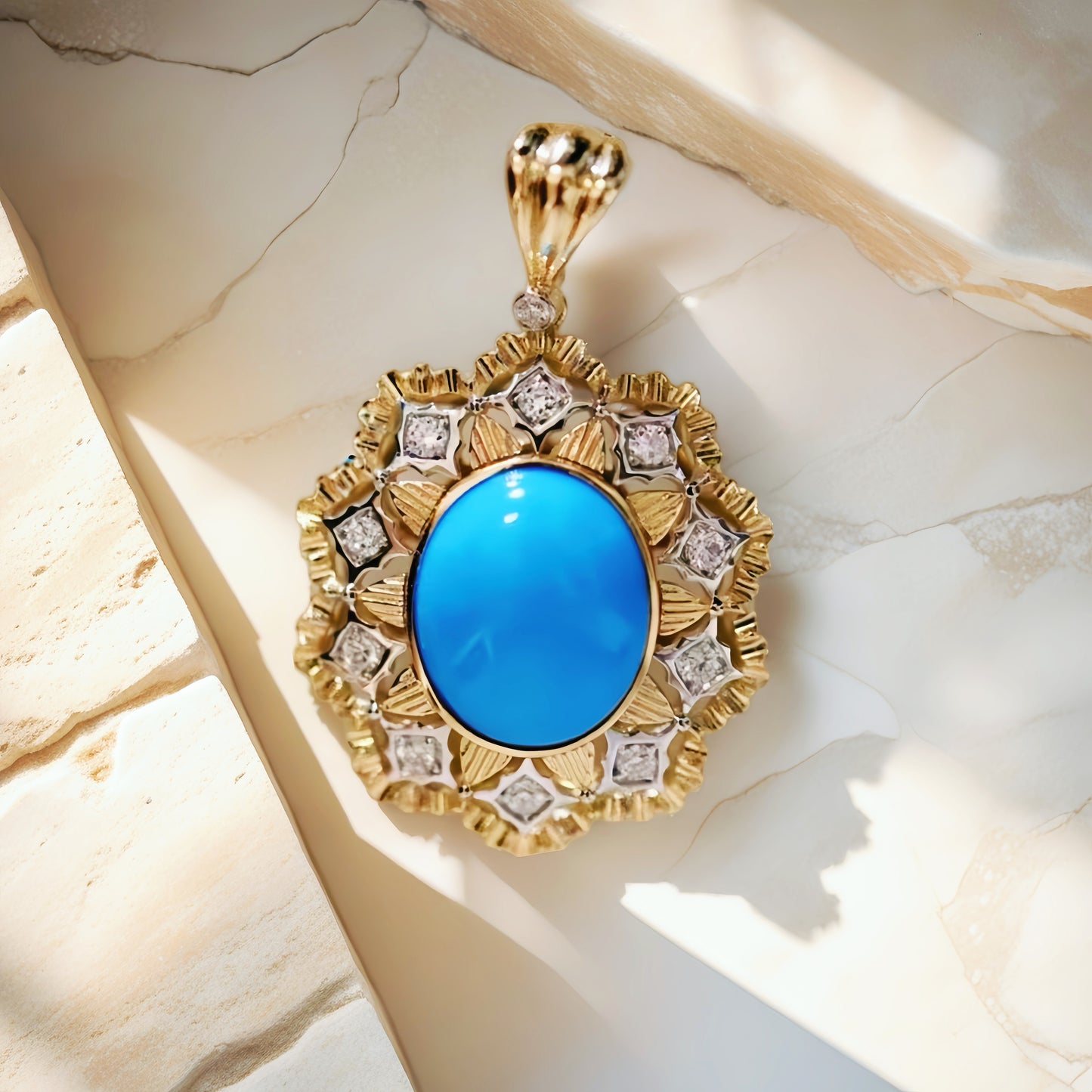 Vintage 18k Gold Diamond Turquoise Pendant (Item No. VT175)