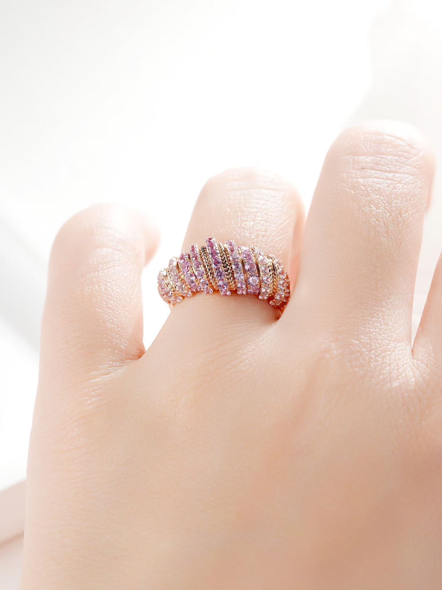 Croissant Rainbow Sapphire 18k Gold Ring (Item No. SA141)