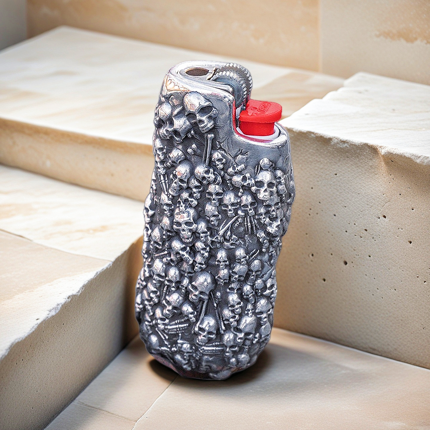 Gothic Burial Skull Silver Lighter Case (Item No. L0007)