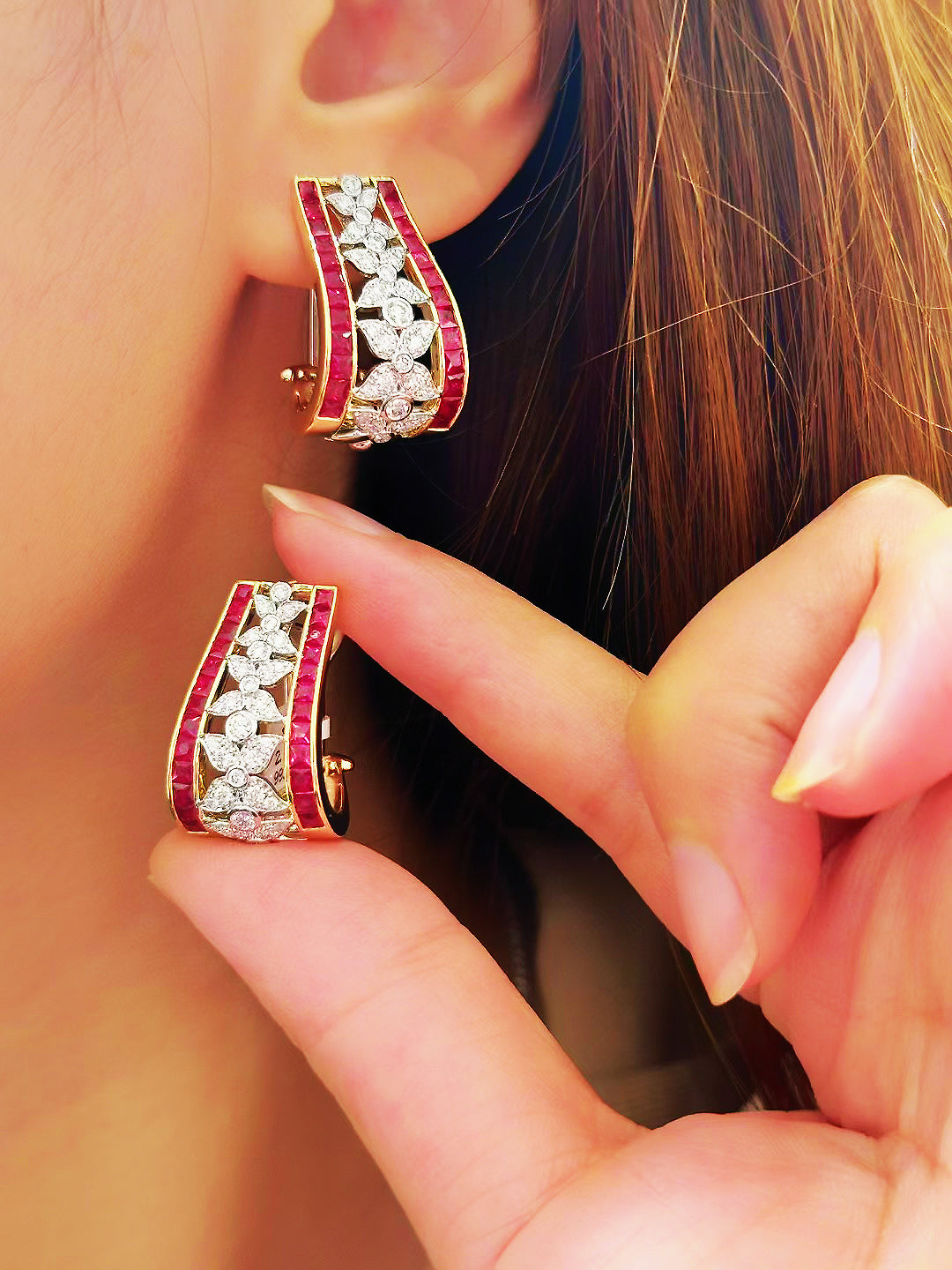 Vintage 18k Gold Diamond Ruby Earring (Item No. VT240)