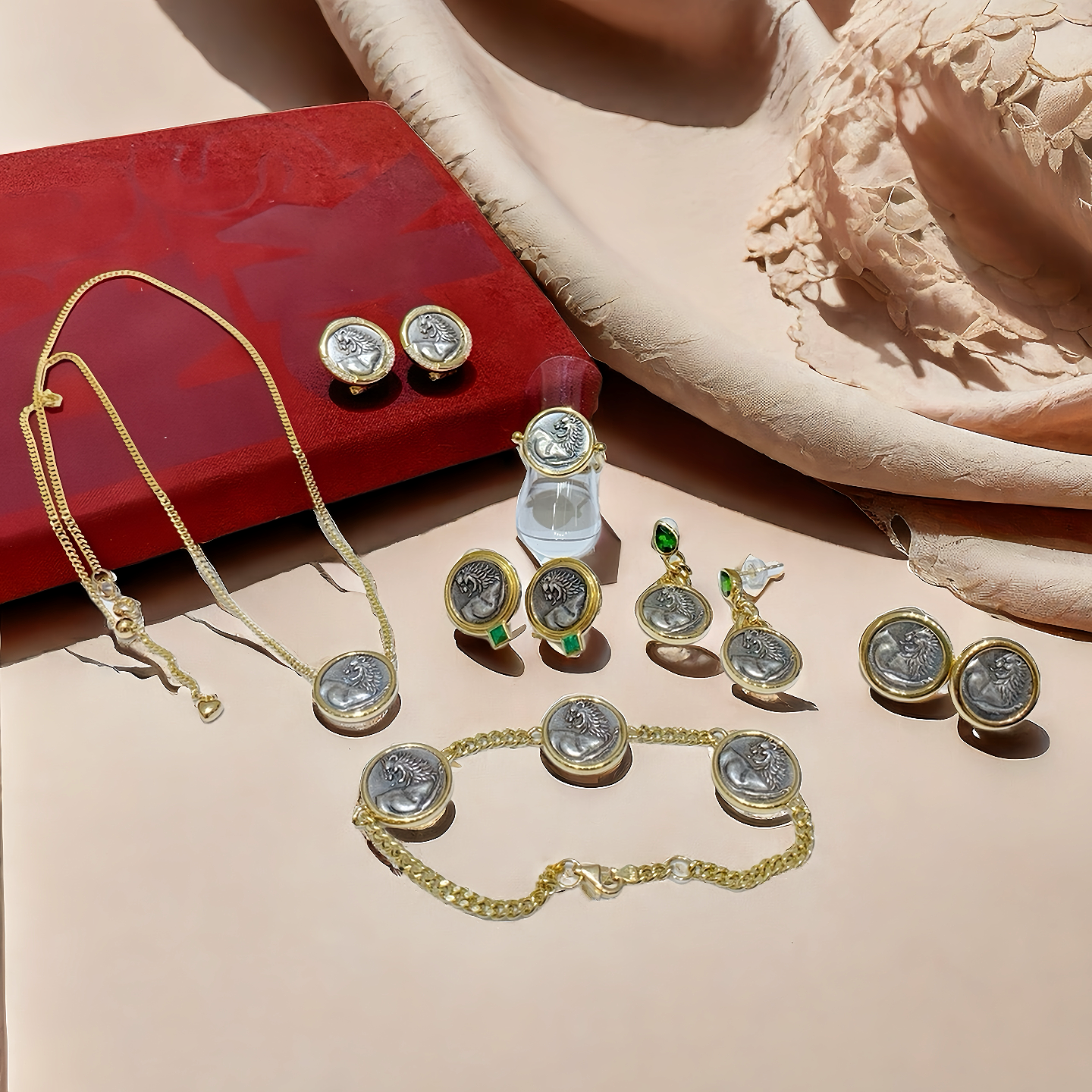 Lion Ancient Greek Coin Medallion 18K Gold Earring (Item No. COIN046)