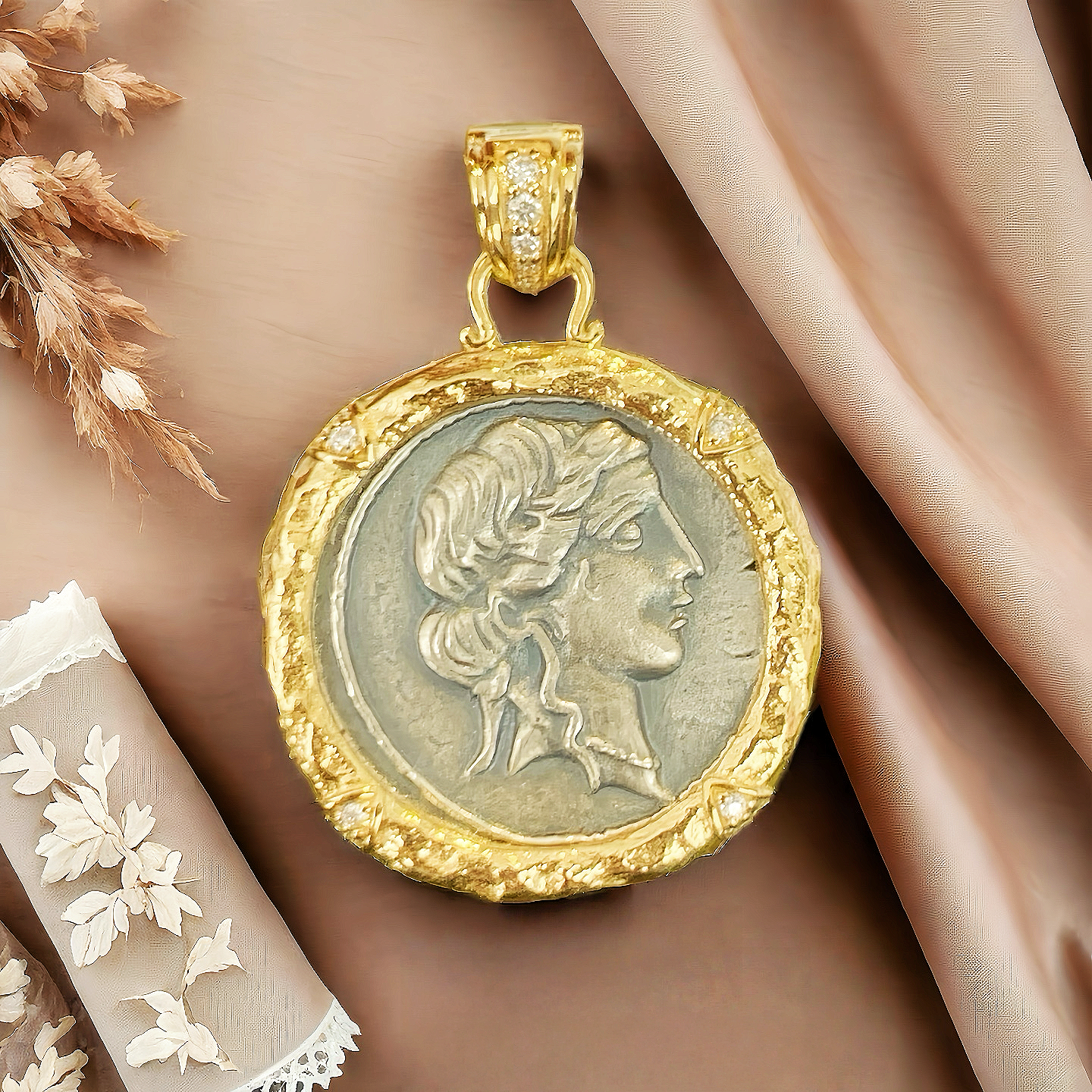 Venus Ancient Greek Coin Medallion 18K Gold Pendant (Item No. COIN059)