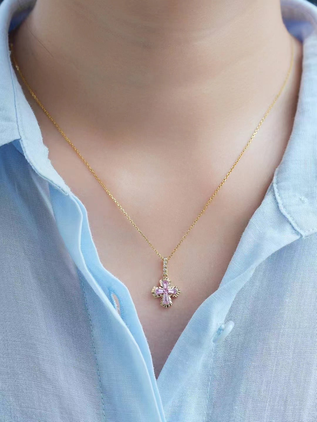 Cross Rainbow Sapphire 18K Gold Pendant (Item No. SA054)