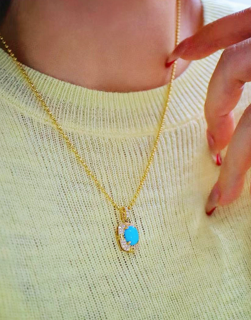 Vintage 18k Gold Diamond Turquoise Pendant (Item No. VT091)