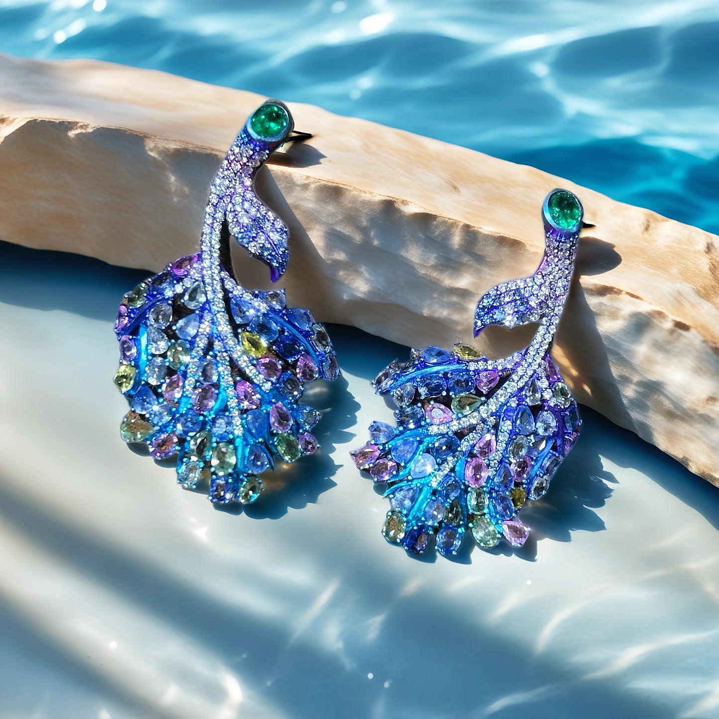 Anodized Titanium Sapphire Emerald Diamond Earring (Item No. TA012)