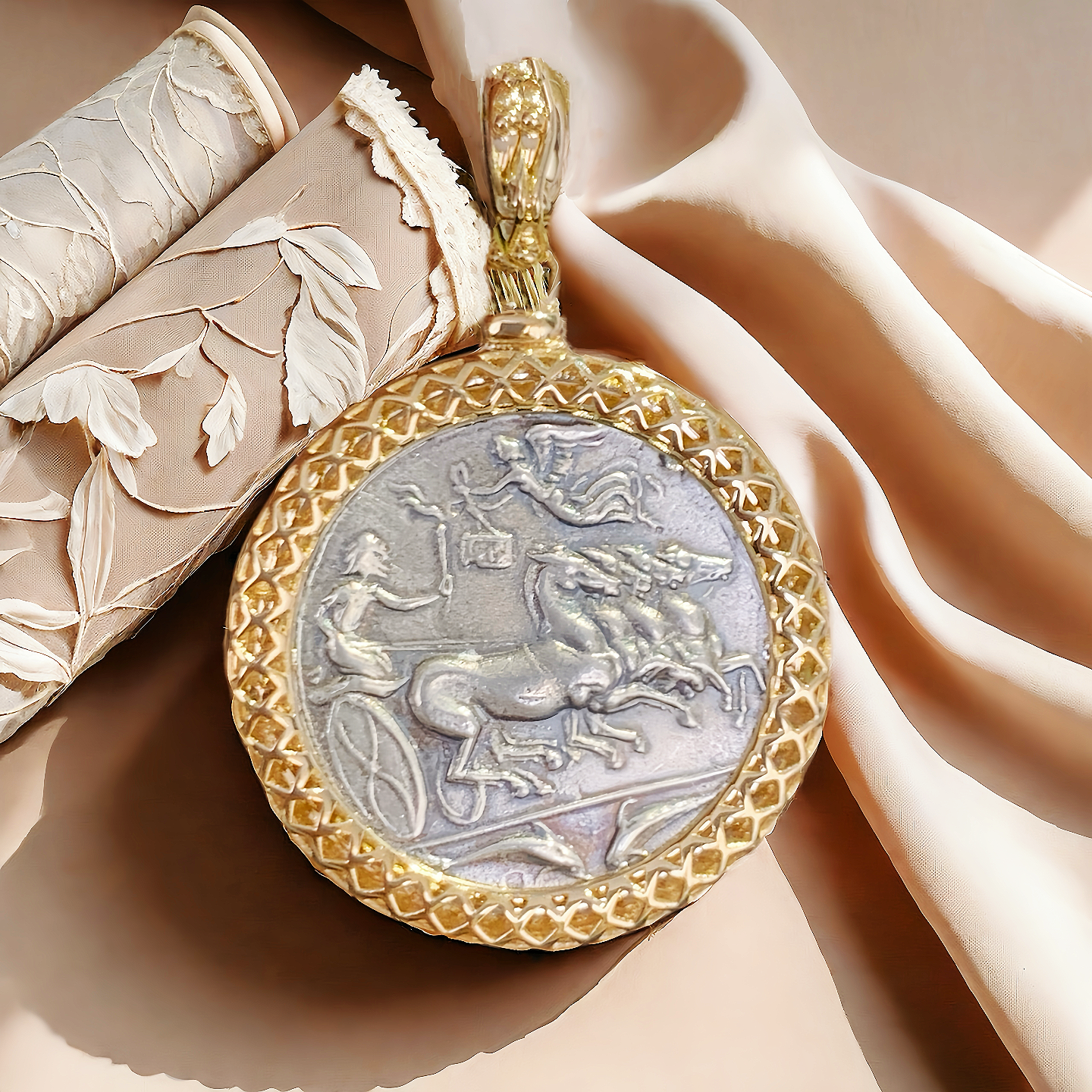 Arethusa Ancient Greek Coin Medallion 18K Gold Pendant (Item No. COIN097)