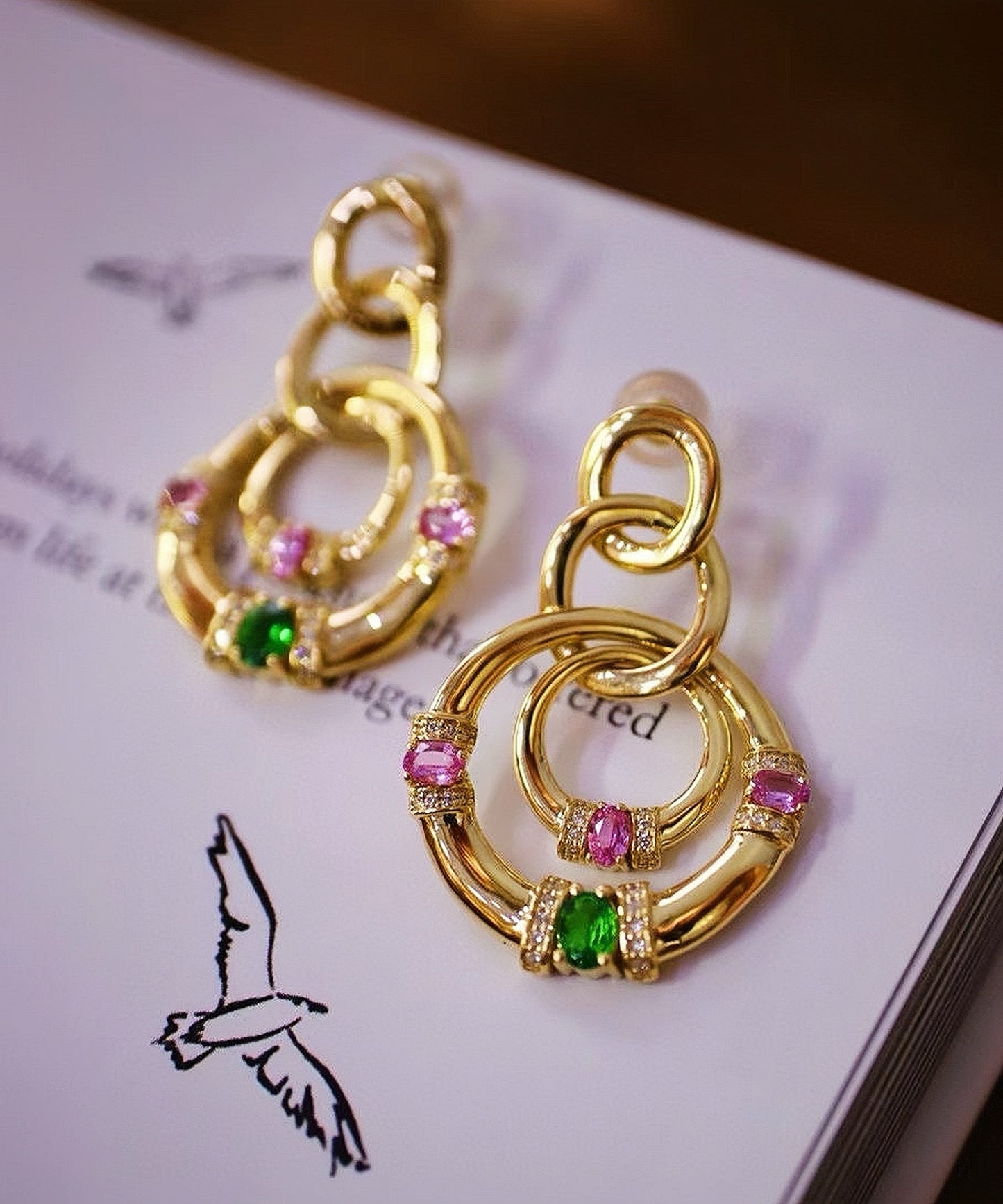 Vintage 18k Gold Diamond Tsavorite Sapphire Earring (Item No. VT067)