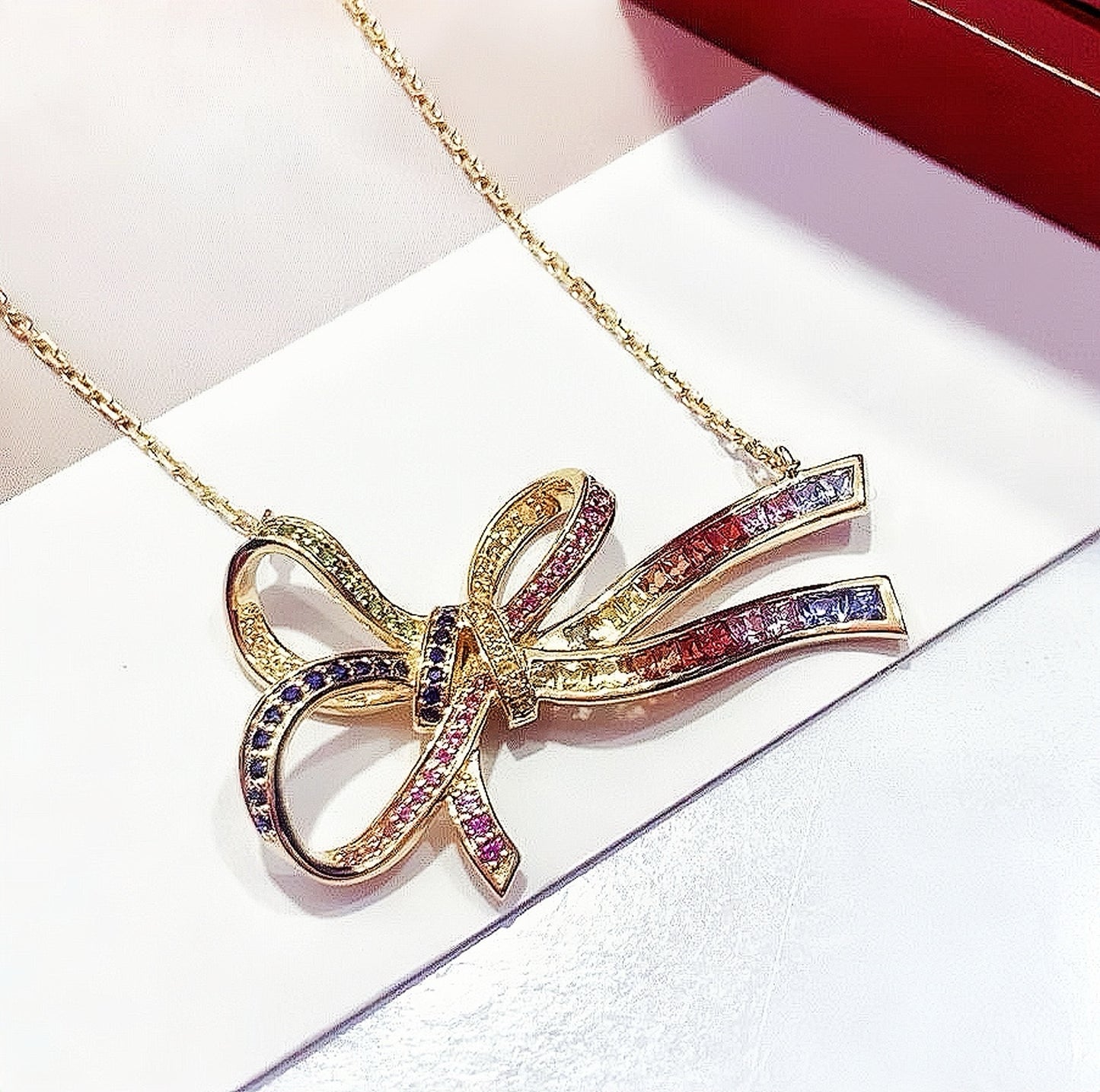 Rainbow Bow 18k Gold Sapphire Pendant (Item No. VT103)