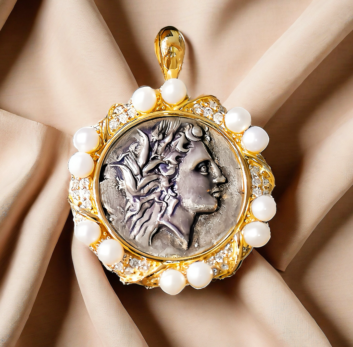 Demeter Ancient Coin Medallion 18K Gold Pendant (Item No. COIN015)