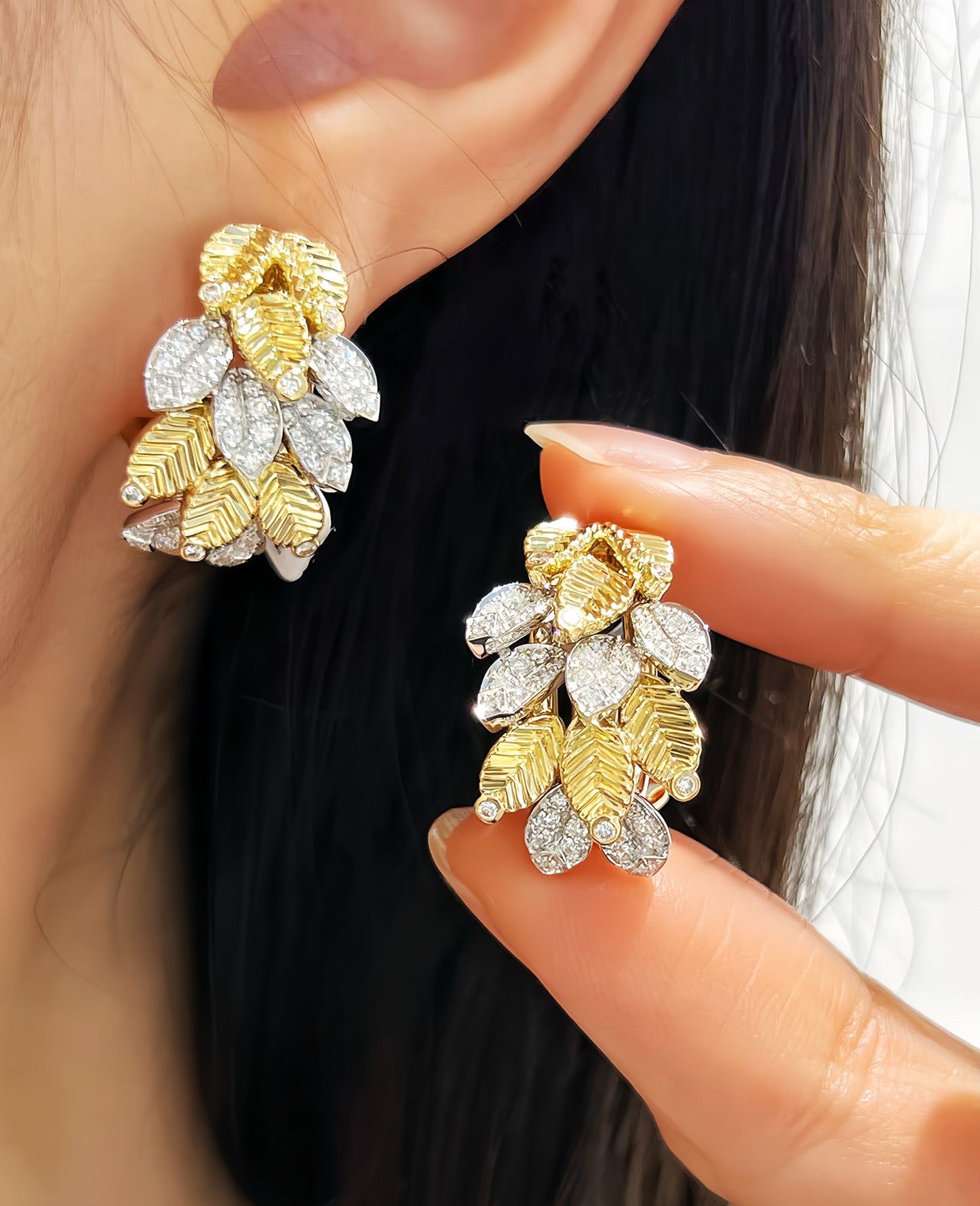 Leaf Vintage 18k Gold Diamond Earring (Item No. VT 289)