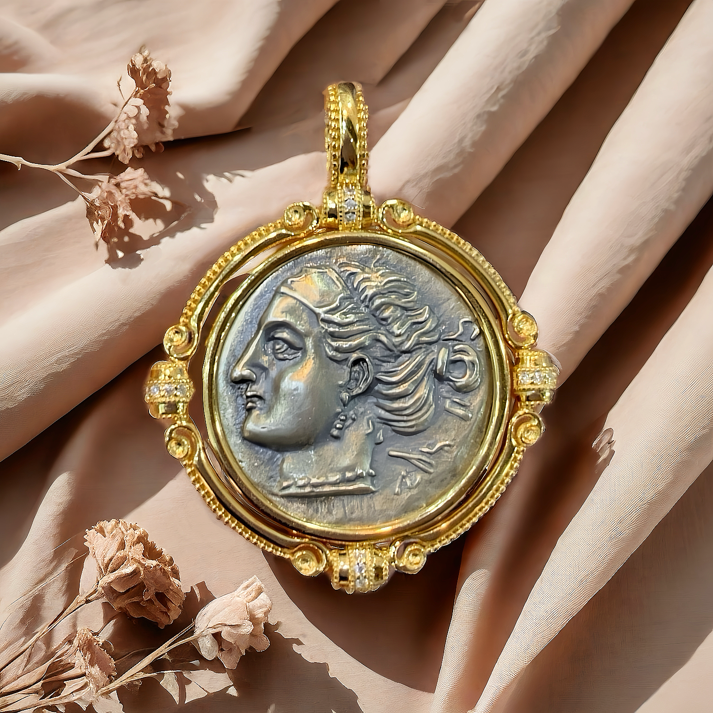 Aphrodite Ancient Greek Coin Medallion 18K Gold Pendant (Item No. COIN084)