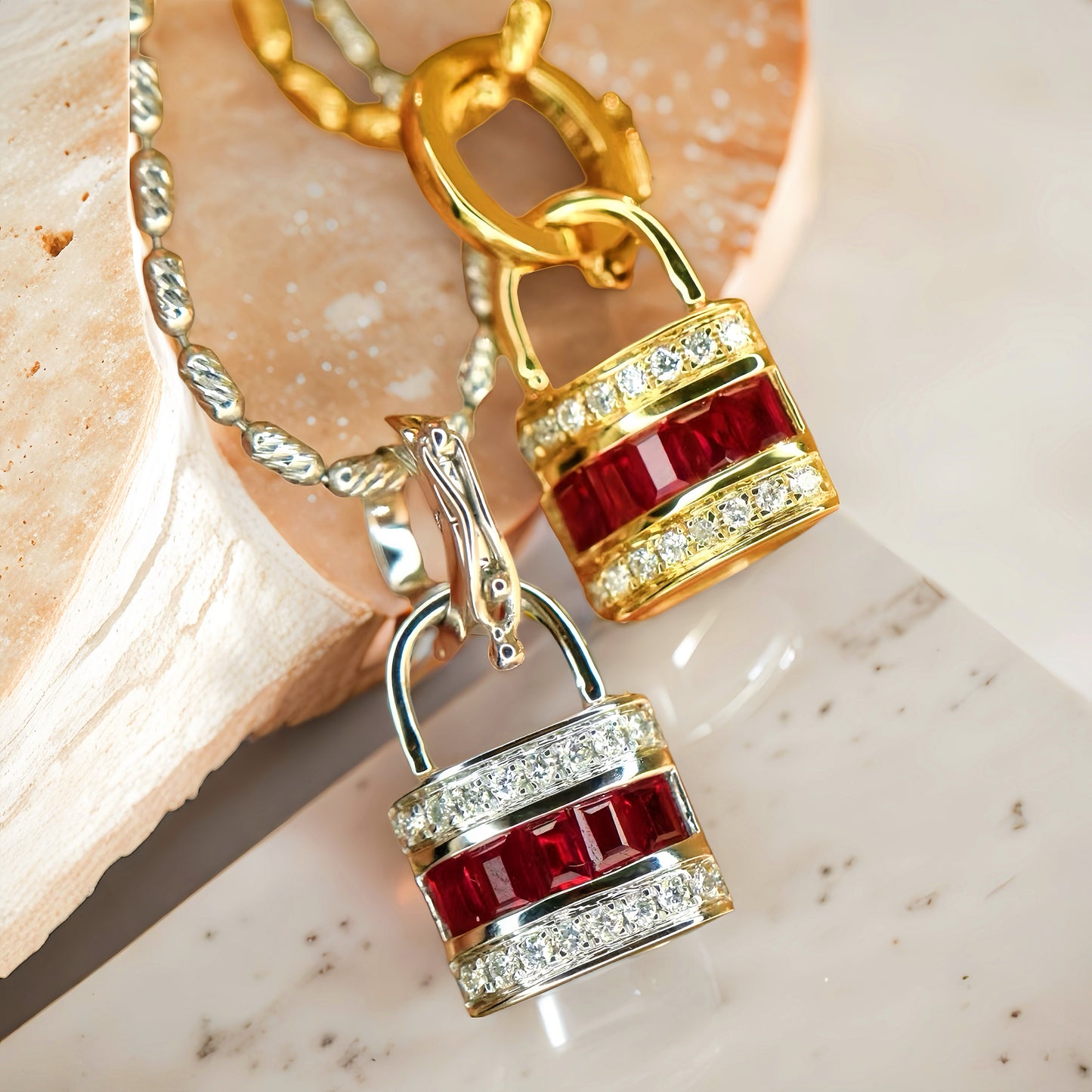 Lucky Lock 18k Gold Diamond Ruby Pendant (Item No. VT198)