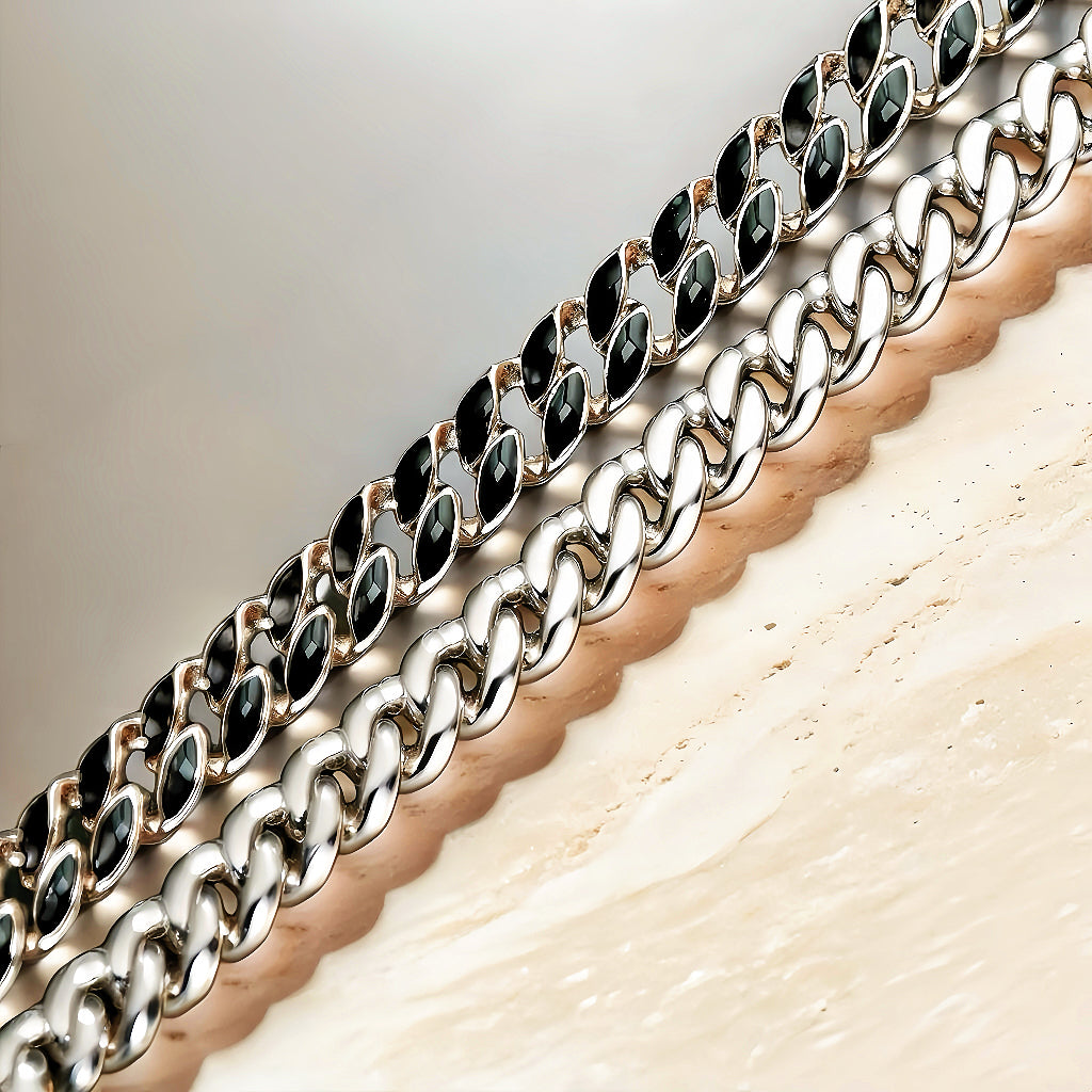 Curb Link Enamel Silver Necklace Chain (Item No. TDNS0003)