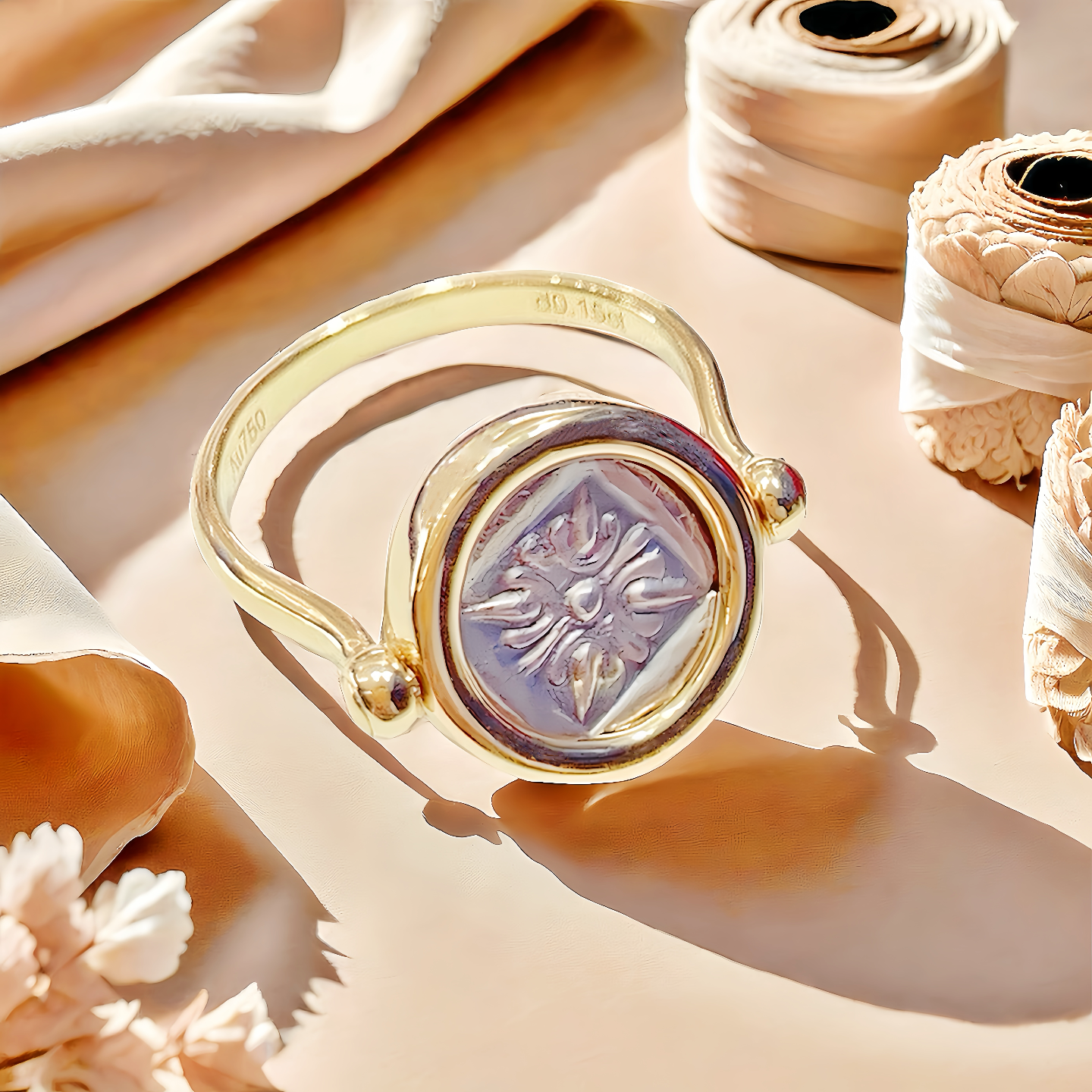 Lion Ancient Coin Medallion 18K Gold Ring (Item No. COIN082)