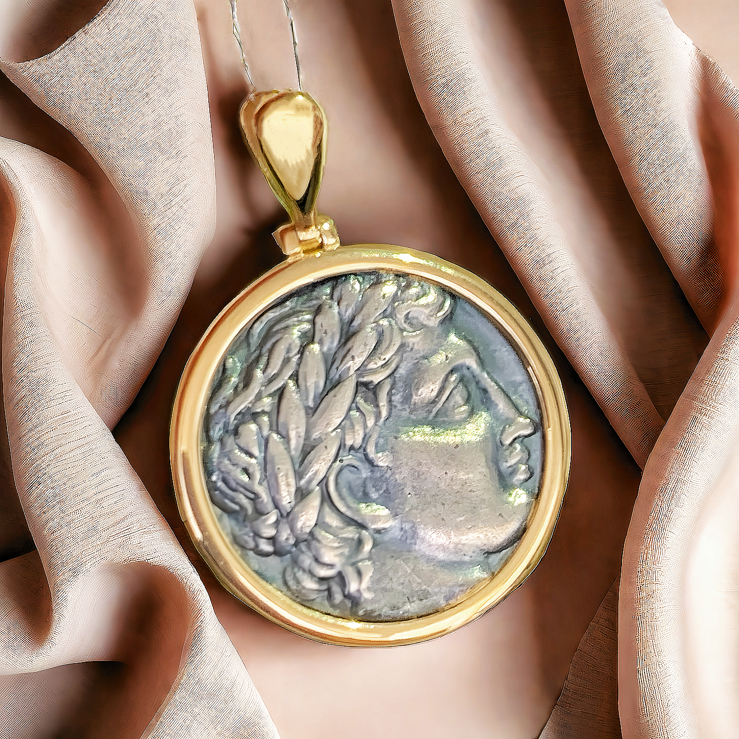 Apollo God of the Sun Ancient Greek Coin Medallion 18K Gold Pendant (Item No. COIN033)