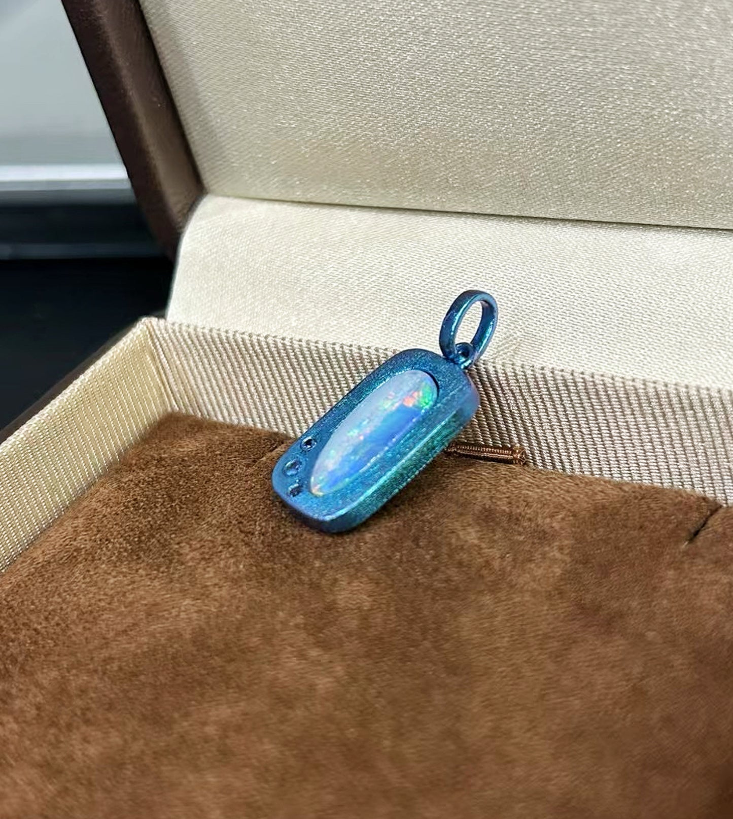 Anodized Titanium Ocean Blue Opal Pendant (Item No. TA005)