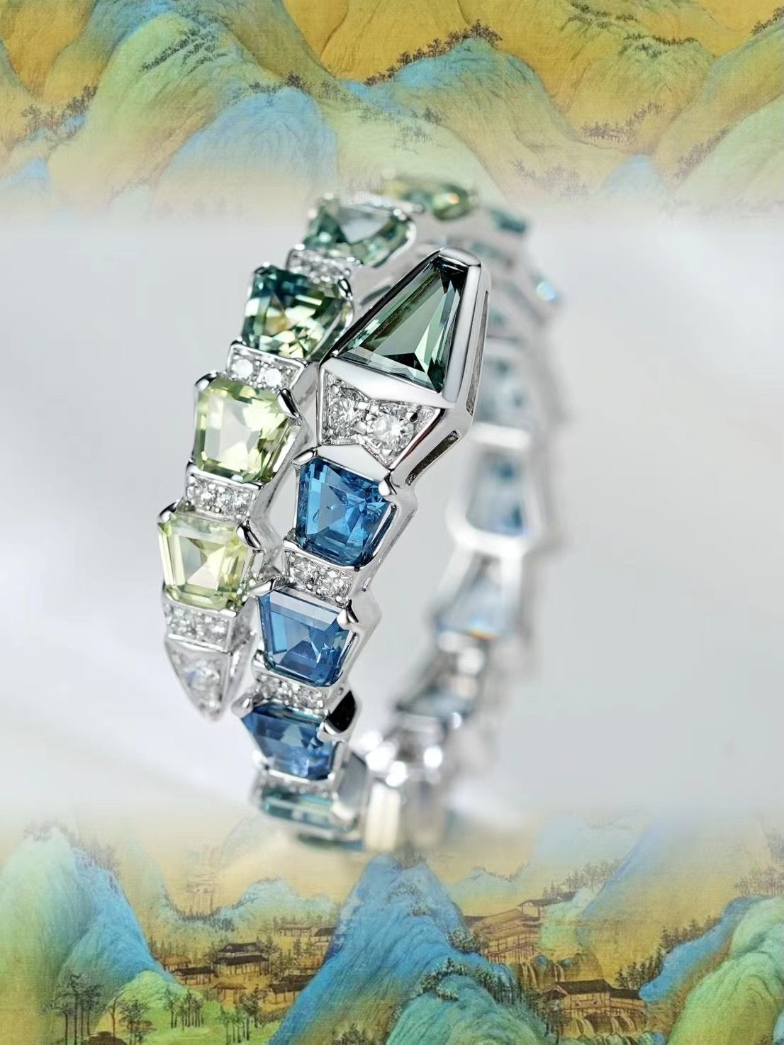 Snake Rainbow Sapphire 18k Gold Ring (Item No. SA080)