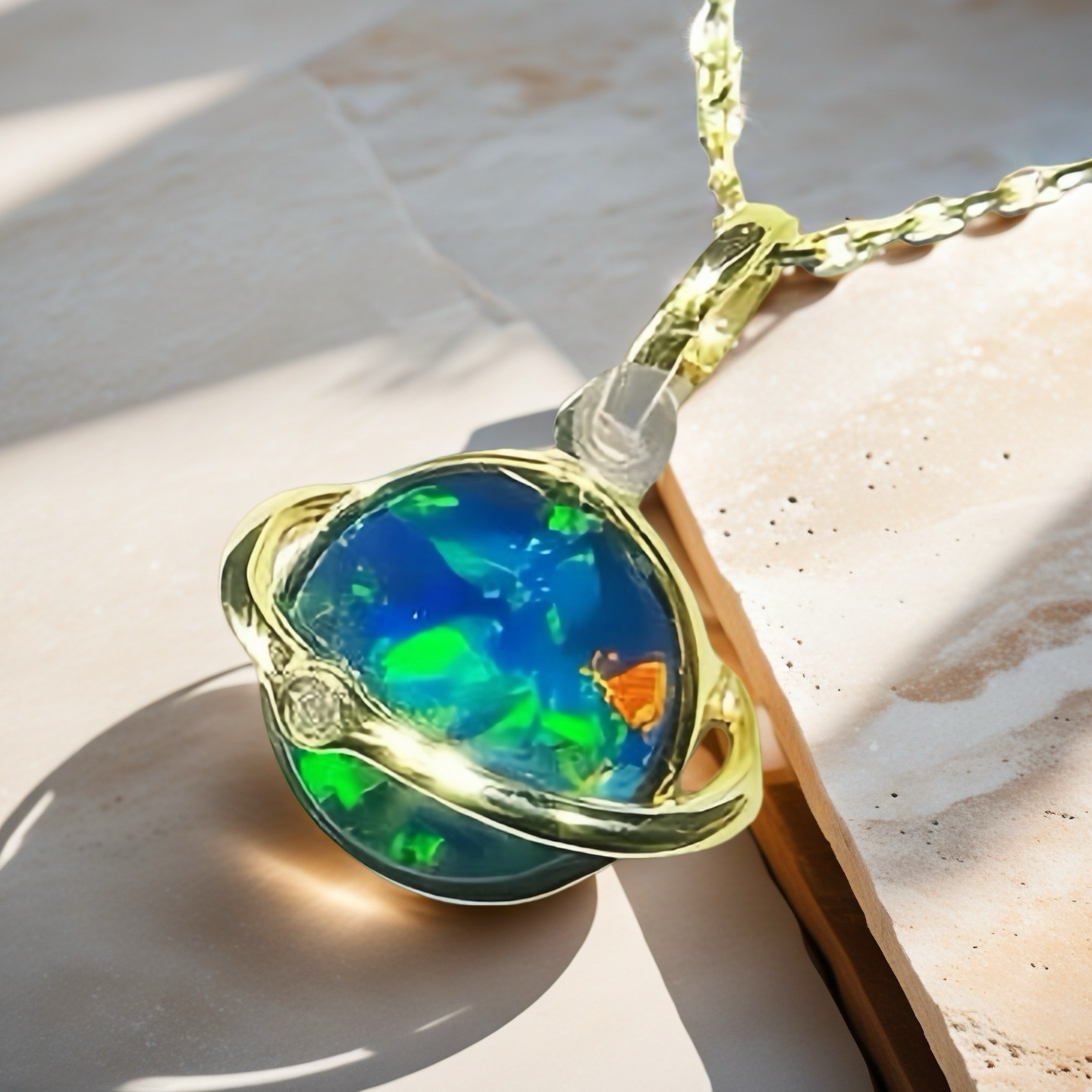 Globe 18k Gold Diamond Opal Pendant (Item No. VT106)