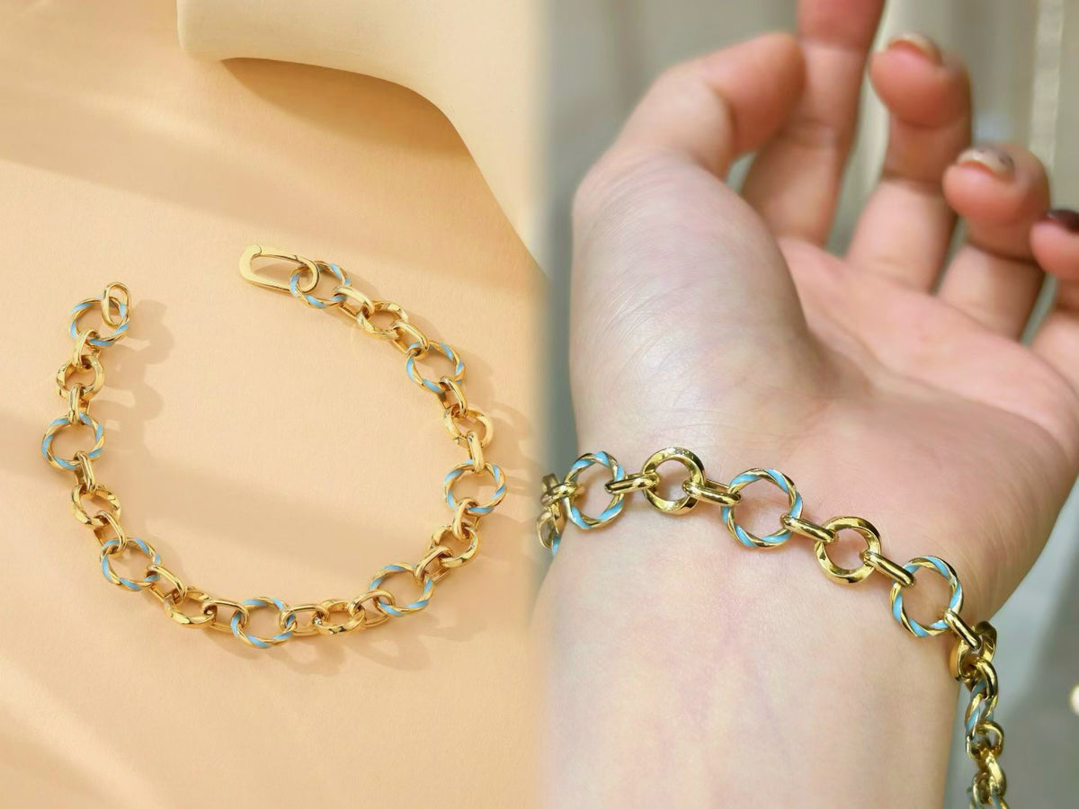 Cuban Link Blue Enamel 18K Gold Bracelet (Item No. HFB031)