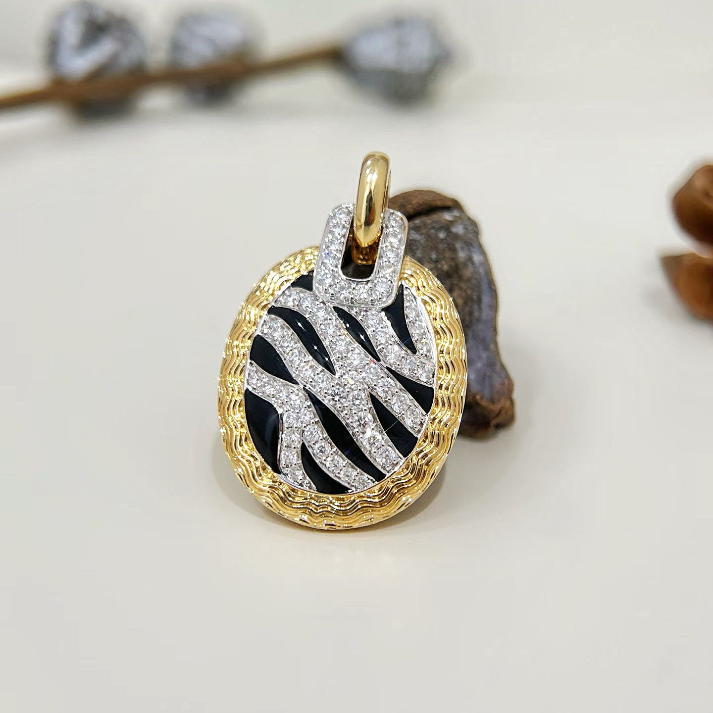 Black Enamel 18k Gold Diamond Pendant (Item No. VT467)
