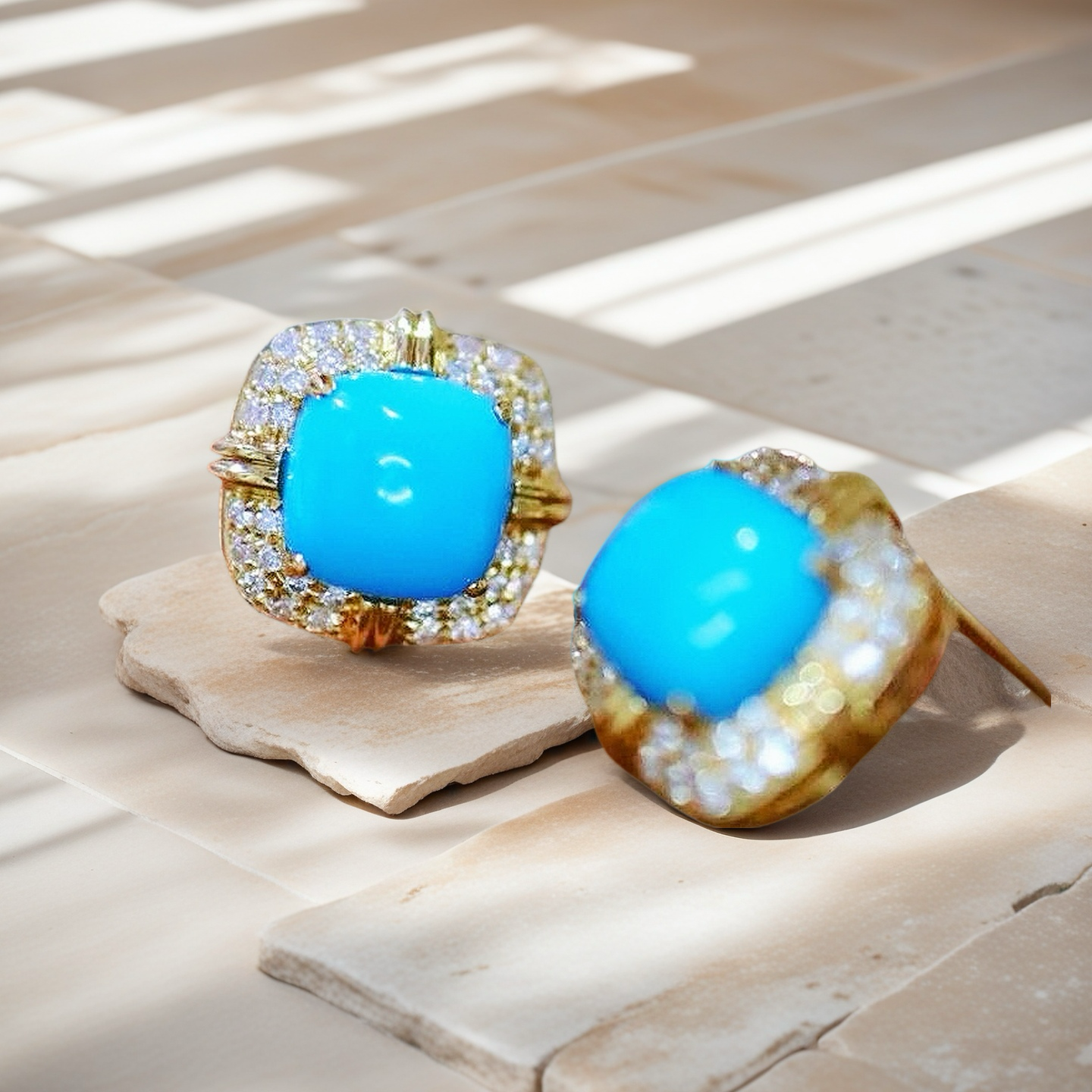 Vintage Turquoise 18k Gold Diamond Earring (Item No. VT053)