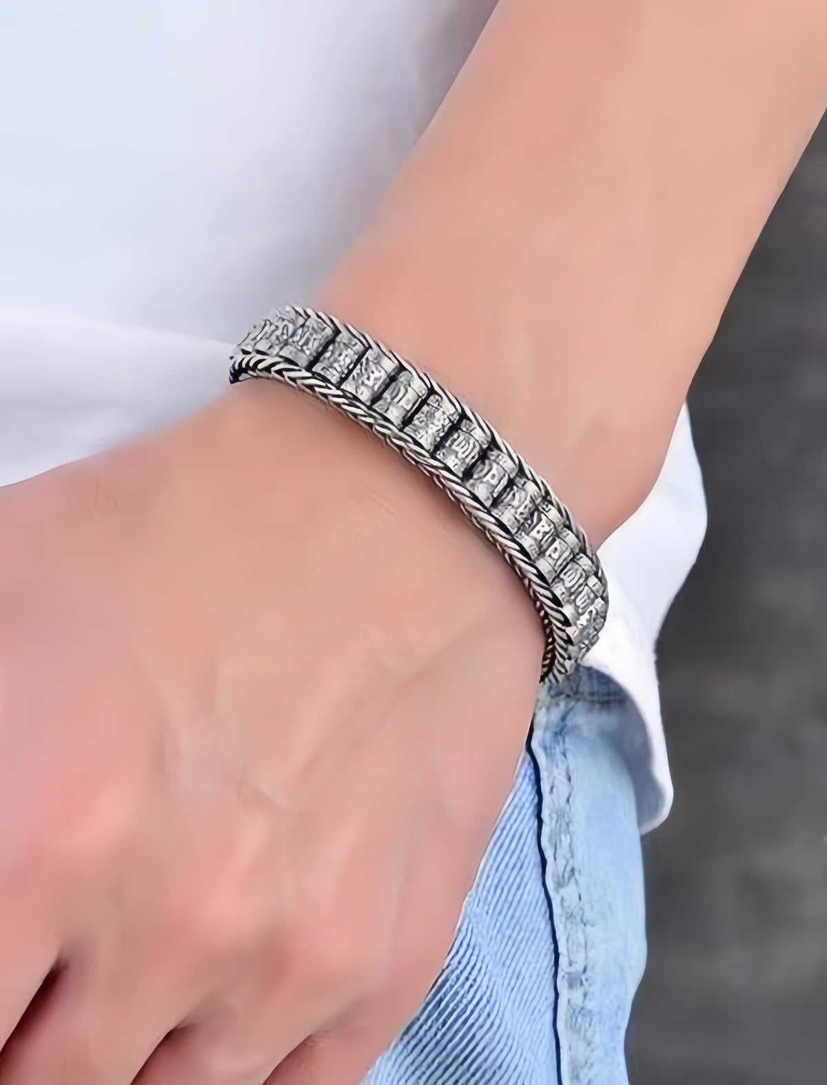 Prayer Wheel Buddha Silver Bracelet Chain (Item No. B0088)