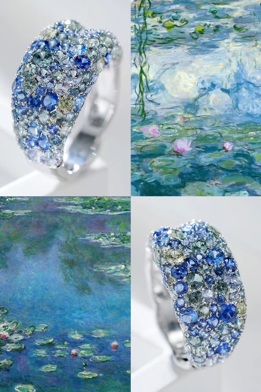 Monet's Garden Rainbow Sapphire 18k Gold Ring (Item No. SA053)