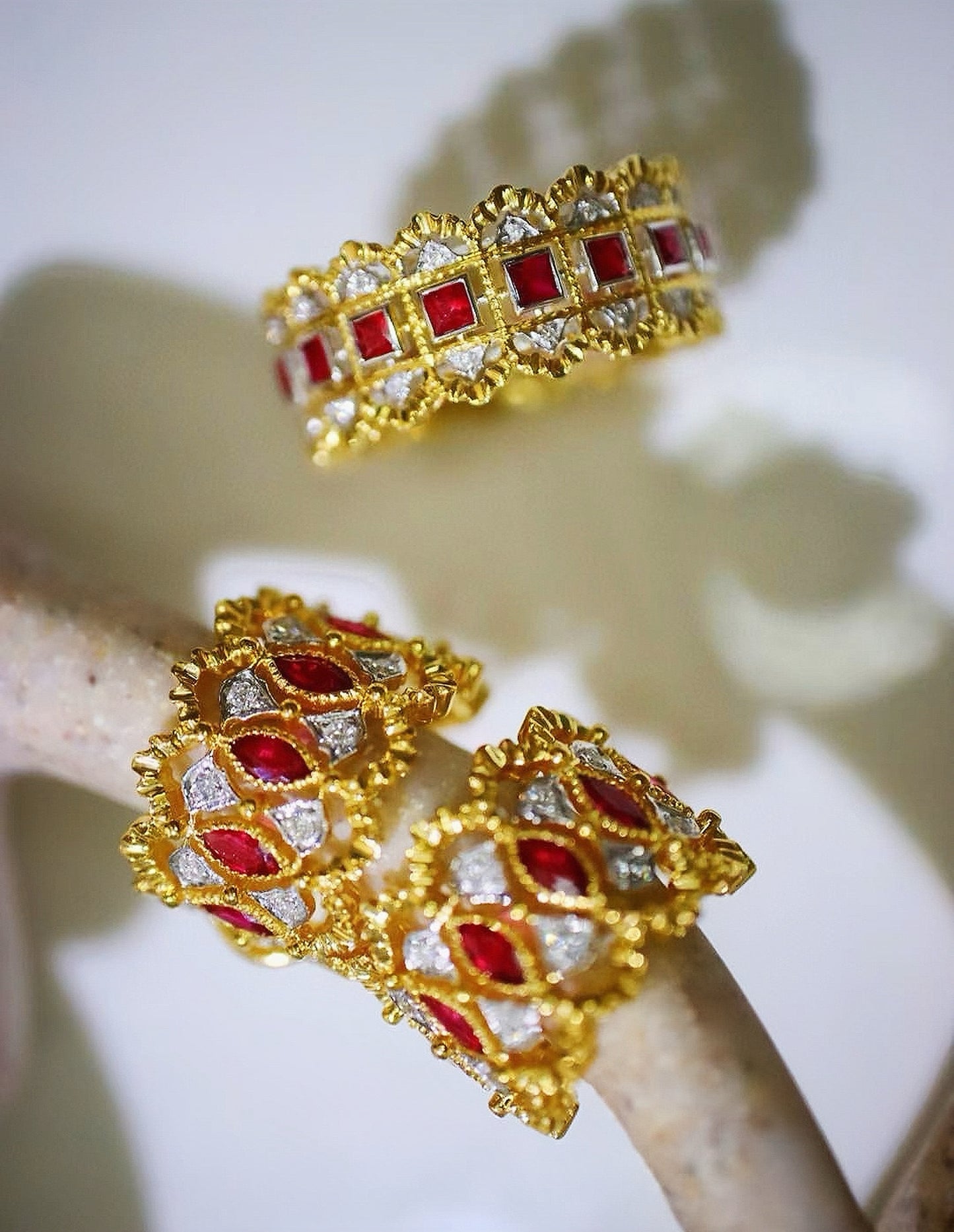 Vintage 18k Gold Diamond Ruby Earring (Item No. VT051)
