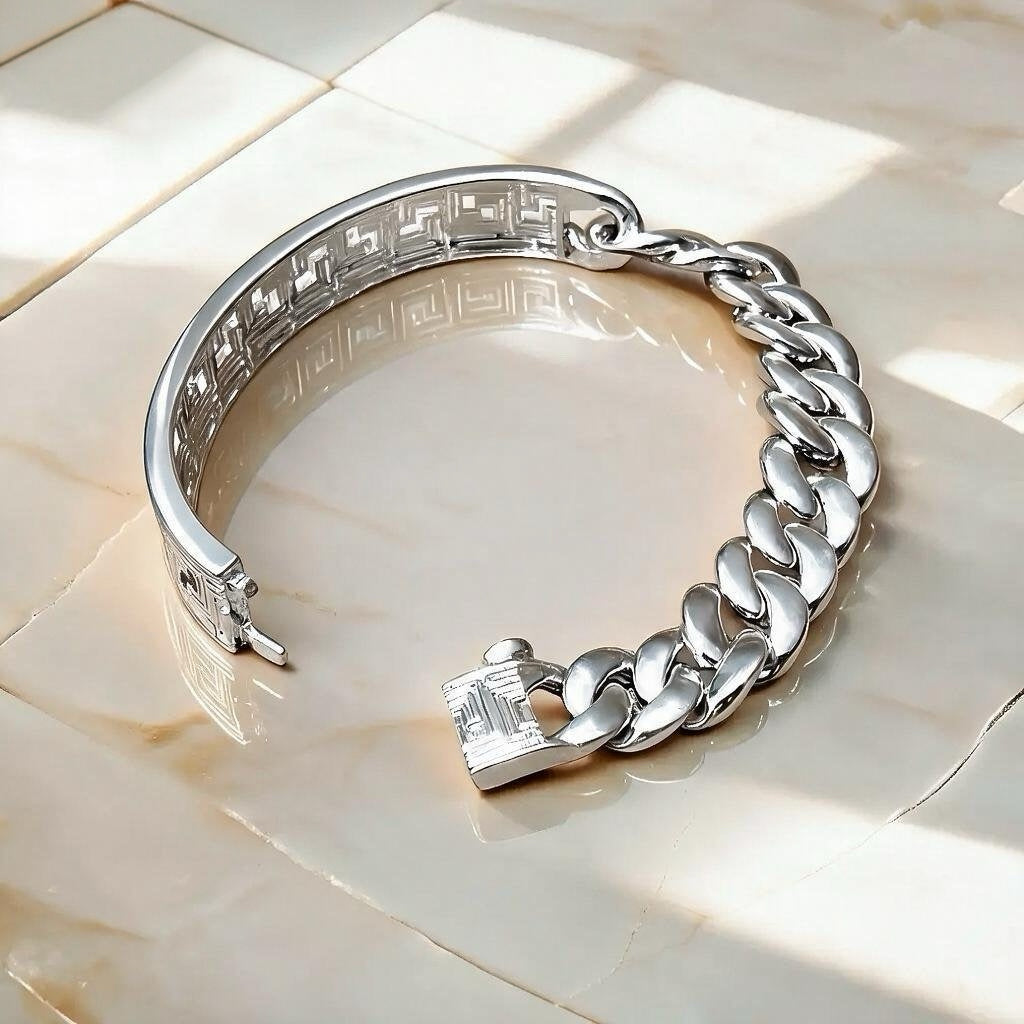 Greek Key Hollow Silver Bracelet Chain (Item No. TDBS0003)