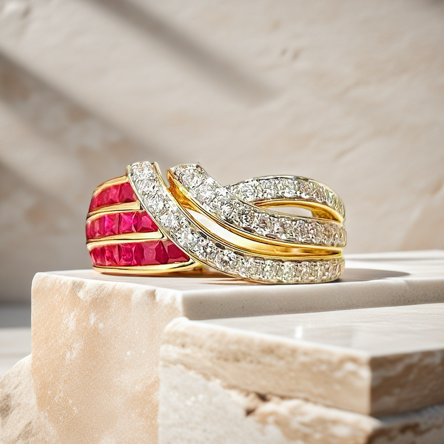 Vintage 18k Gold Diamond Ruby Ring (Item No. VT022)