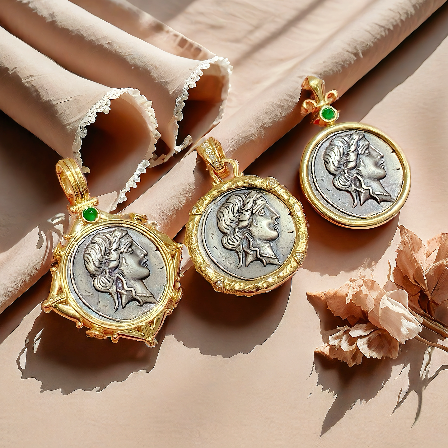 Venus Ancient Greek Coin Medallion 18K Gold Pendant (Item No. COIN061)