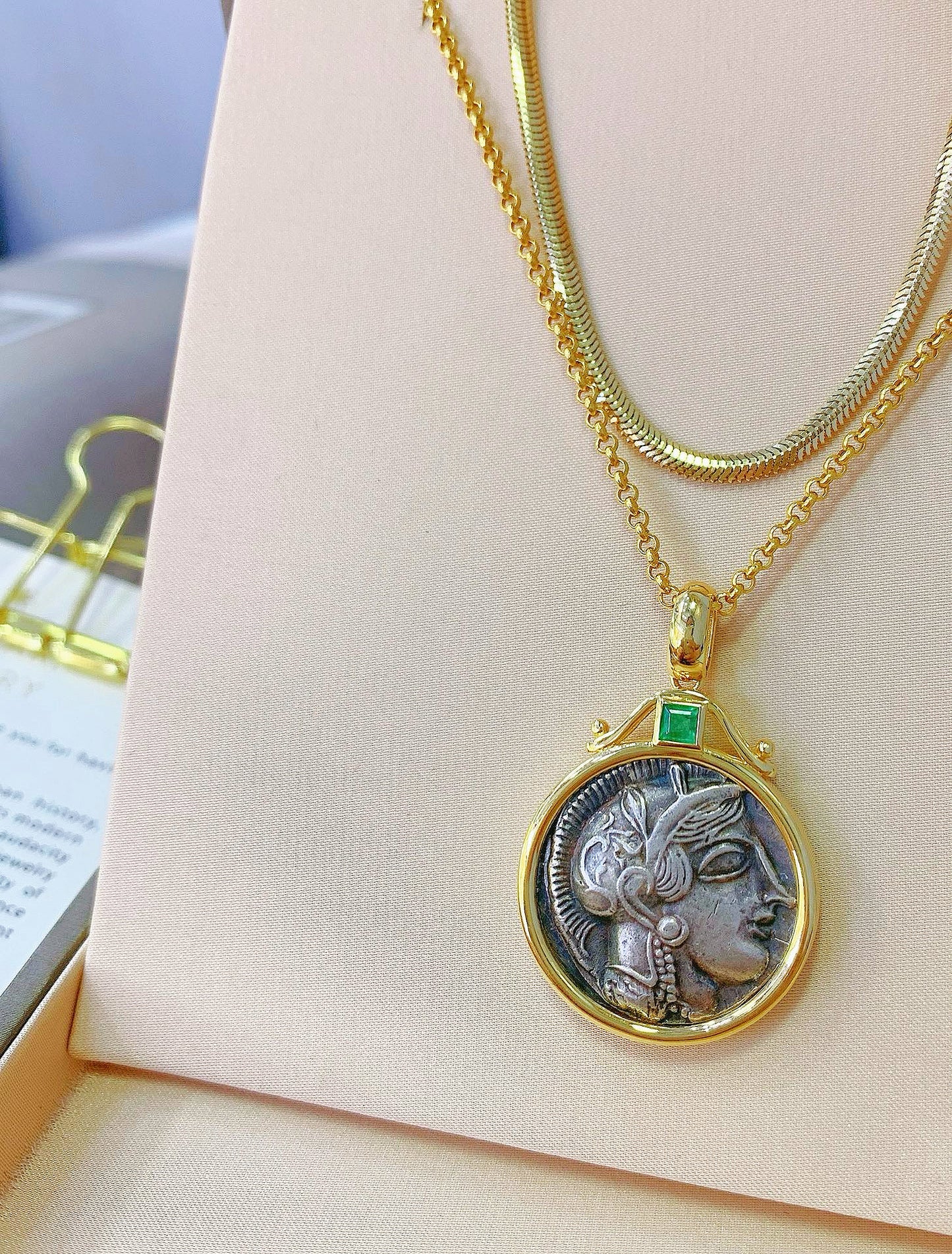 Athena Owl Ancient Greek Coin Medallion 18k Gold Pendant (Item No. COIN001)