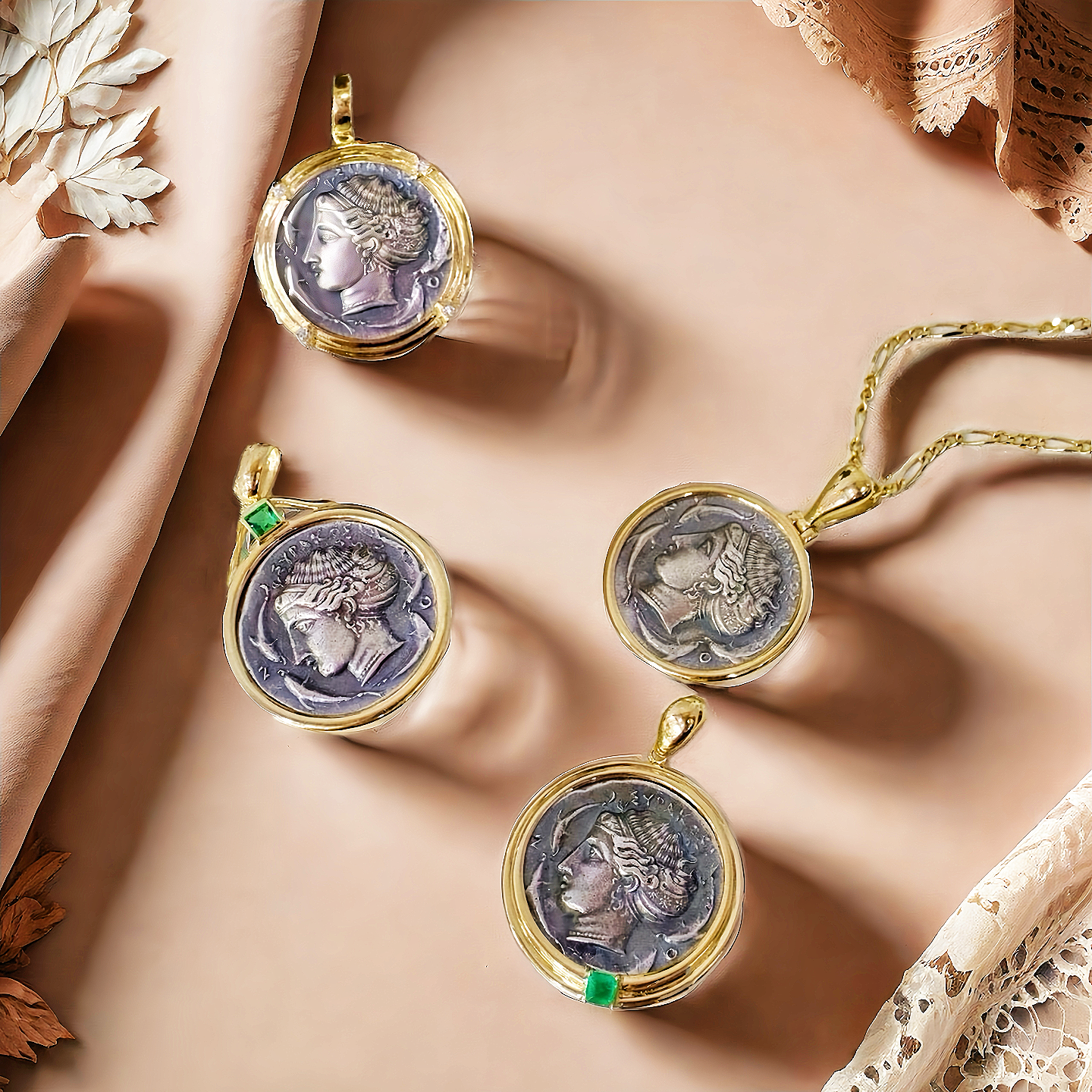 Arethusa Ancient Greek Coin Medallion 18K Gold Pendant (Item No. COIN051)