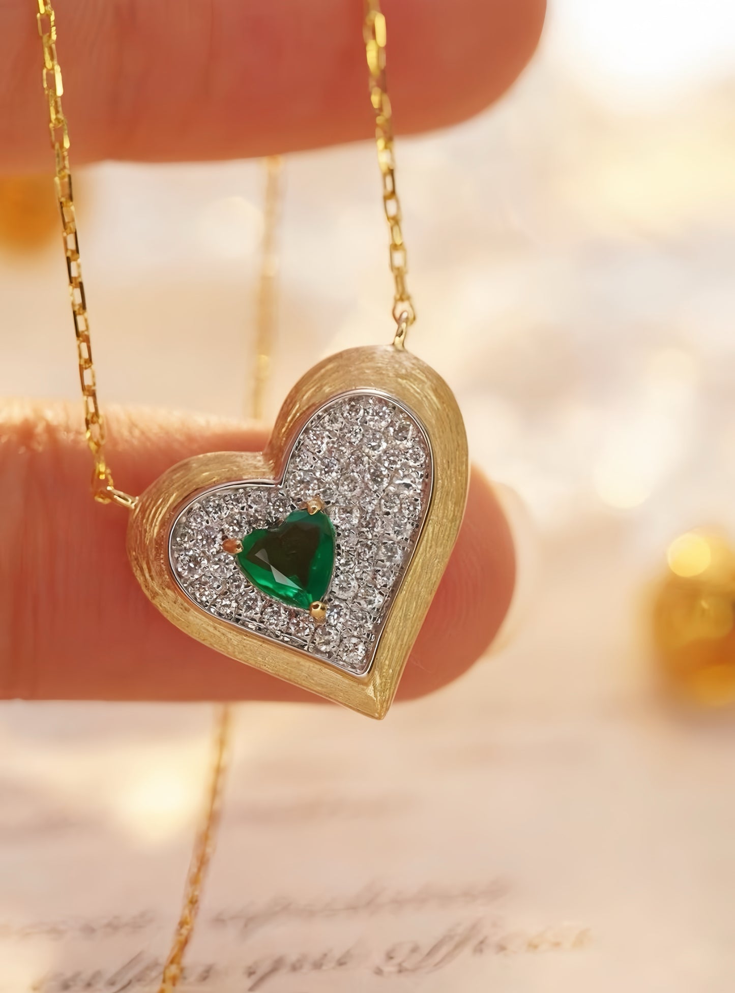 Heart Vintage 18k Gold Diamond Emerald Pendant (Item No. VT115)