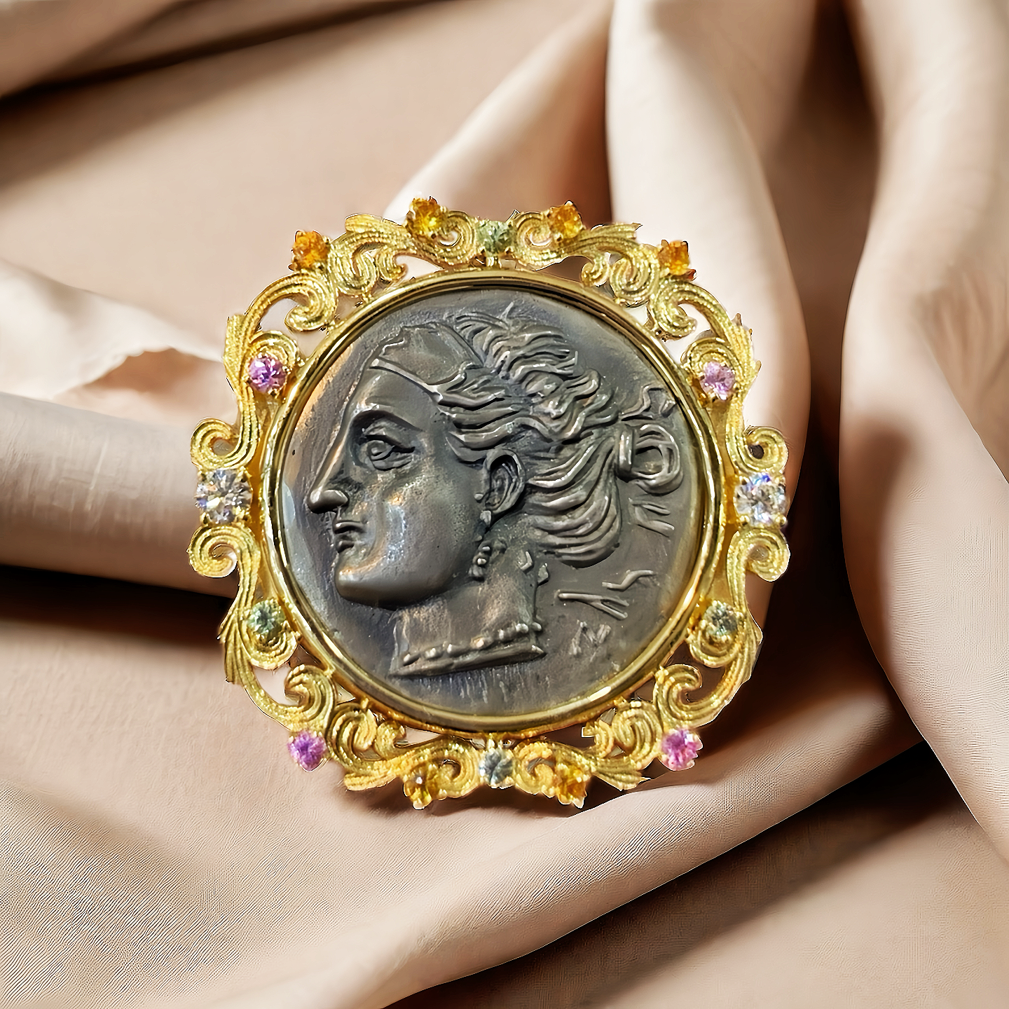 Aphrodite Ancient Greek Coin Medallion 18K Gold Bracelet (Item No. COIN085)