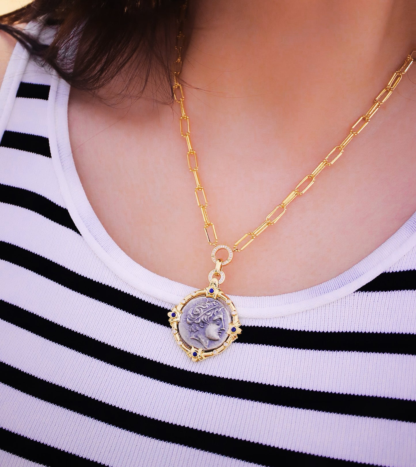 Apollo The Sun God Ancient Greek Coin Medallion 18K Gold Pendant (Item No. COIN024)