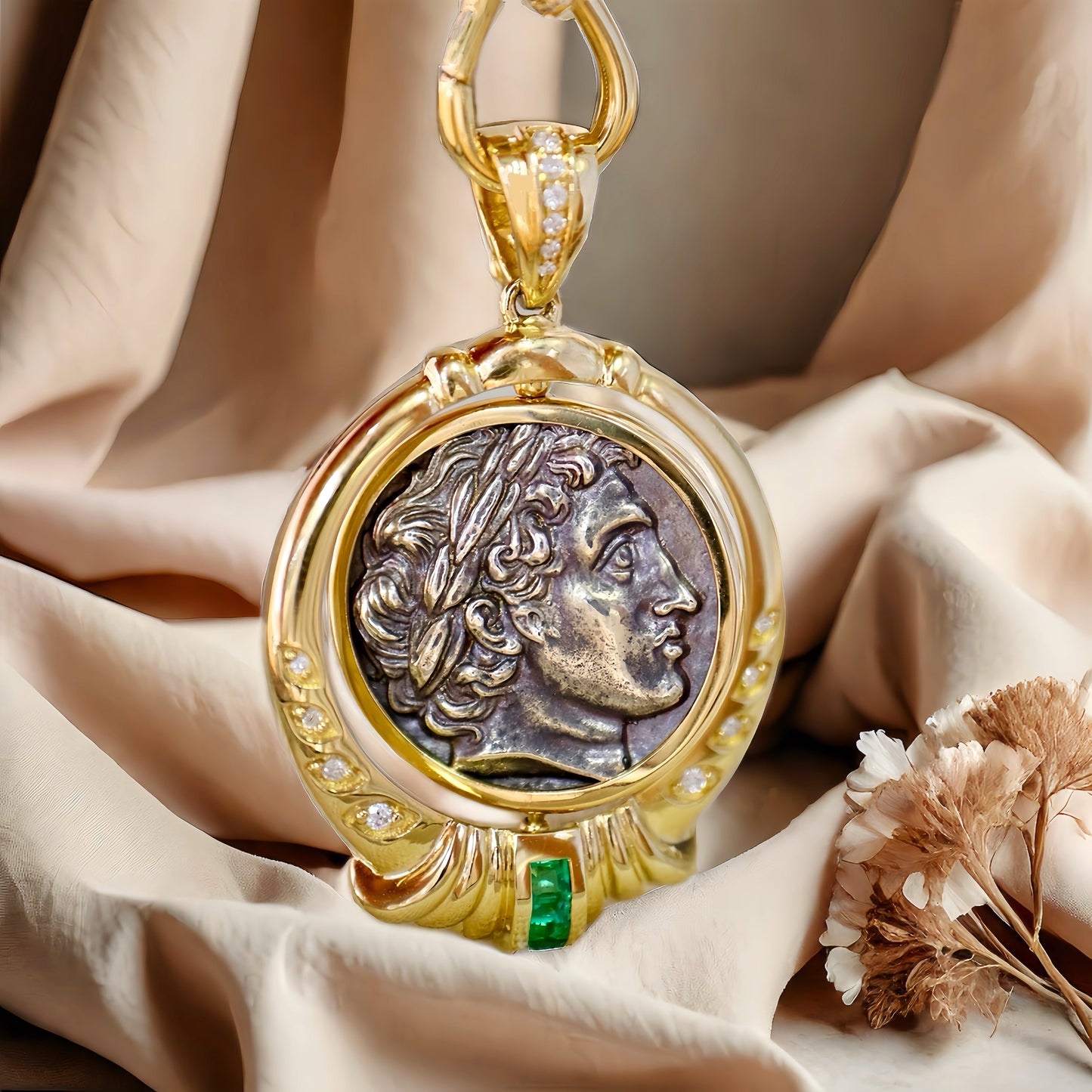 Apollo The Sun God Ancient Greek Coin Medallion 18K Gold Pendant (Item No. COIN089)