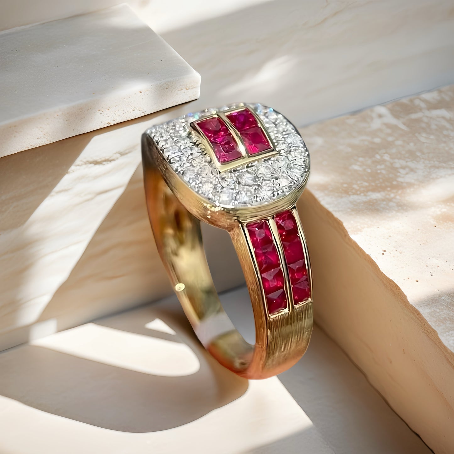 Buckle 18k Gold Diamond Ruby Ring (Item No. VT217)