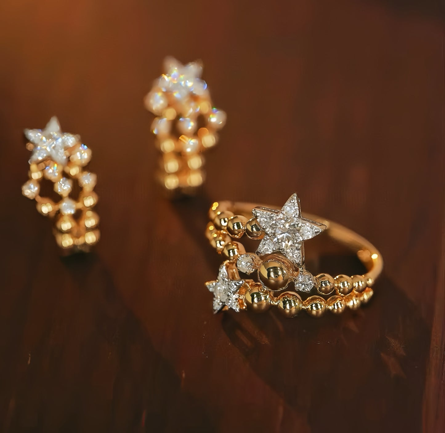 Vintage Star 18k Gold Diamond Earring (Item No. VT074)