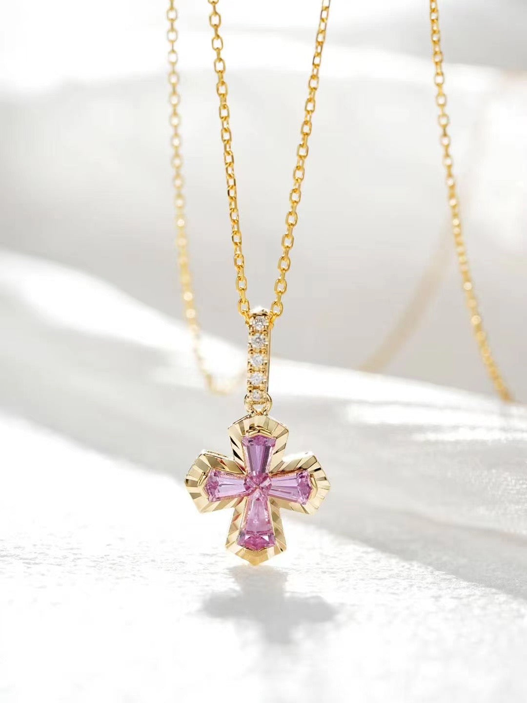 Cross Rainbow Sapphire 18K Gold Pendant (Item No. SA054)