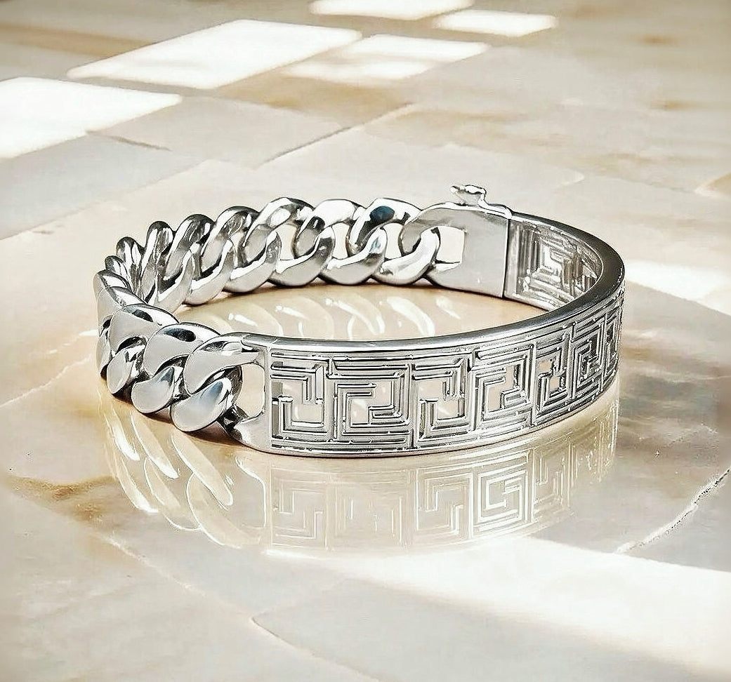 Greek Key Hollow Silver Bracelet Chain (Item No. TDBS0003)