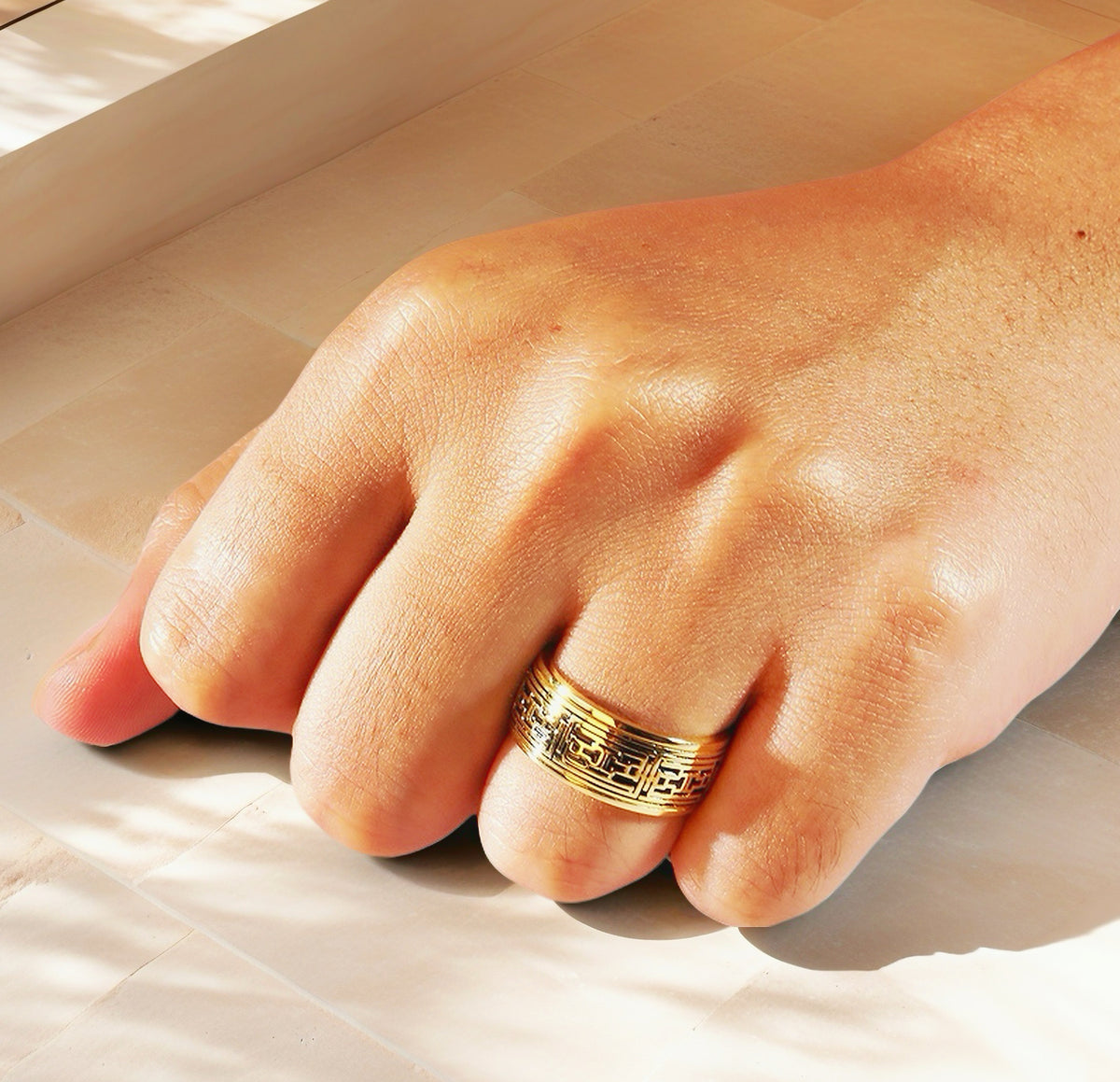 Rotatable Enamel Greek Key 9k/14k/18k Gold Ring (Item No. GR0003)
