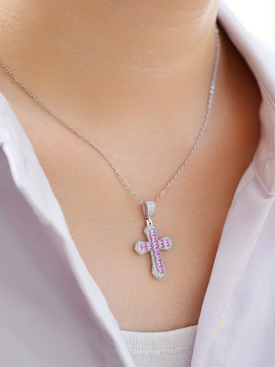 Cross Rainbow Sapphire 18K Gold Pendant (Item No. SA012)