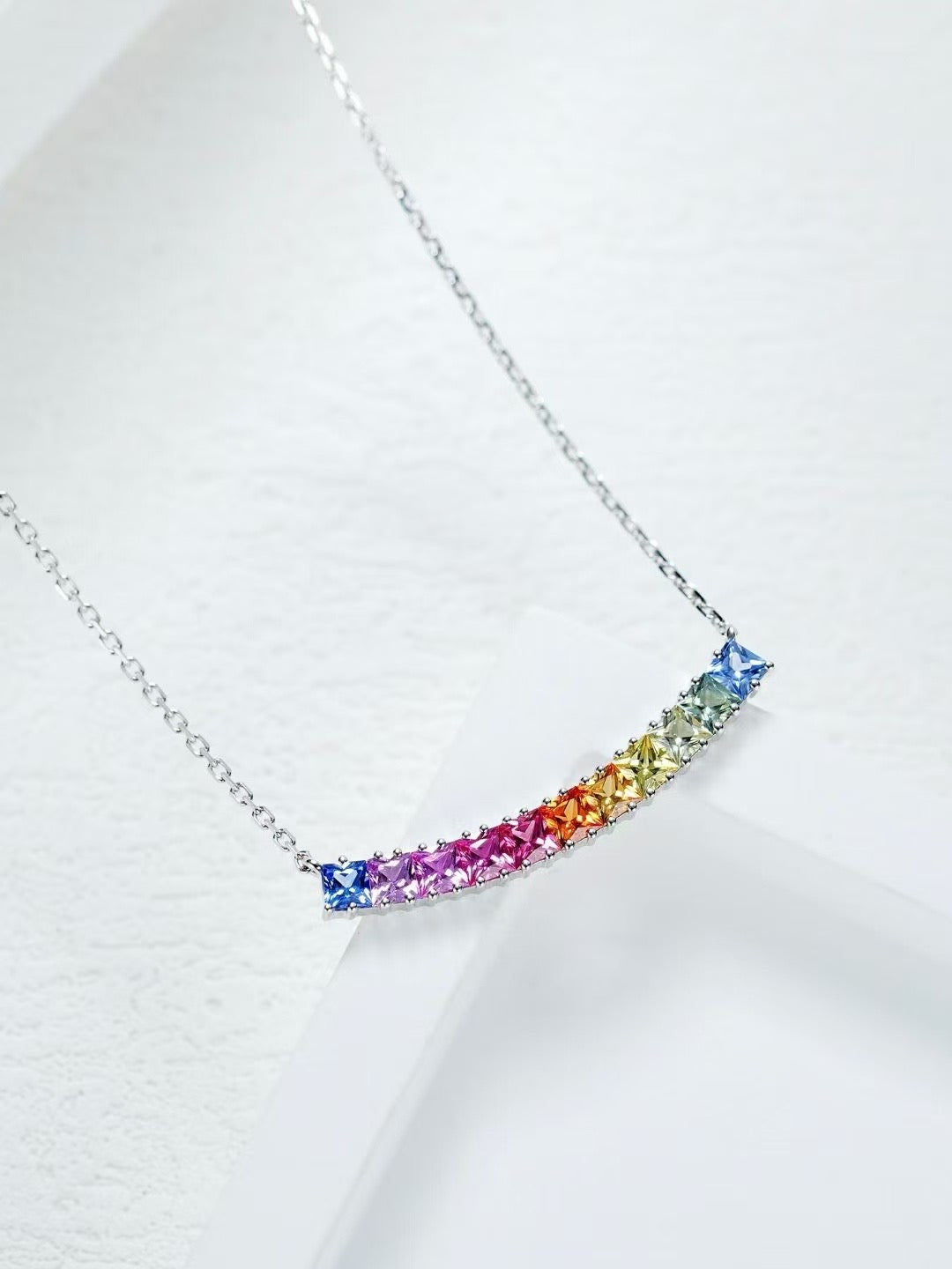 Rainbow Sapphire 18k Gold Pendant Necklace Set(Item No. SA121)