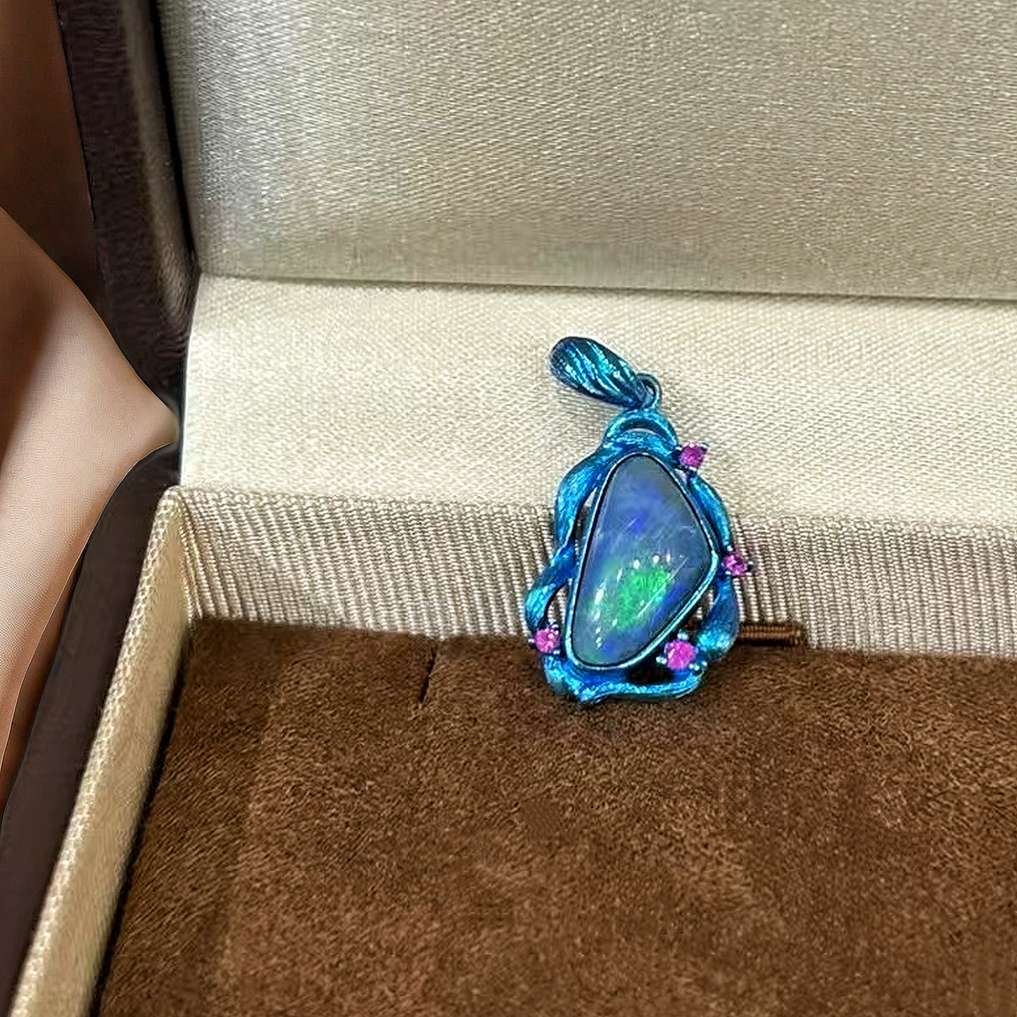 Anodized Titanium Ocean Blue Opal Pendant (Item No. TA001)