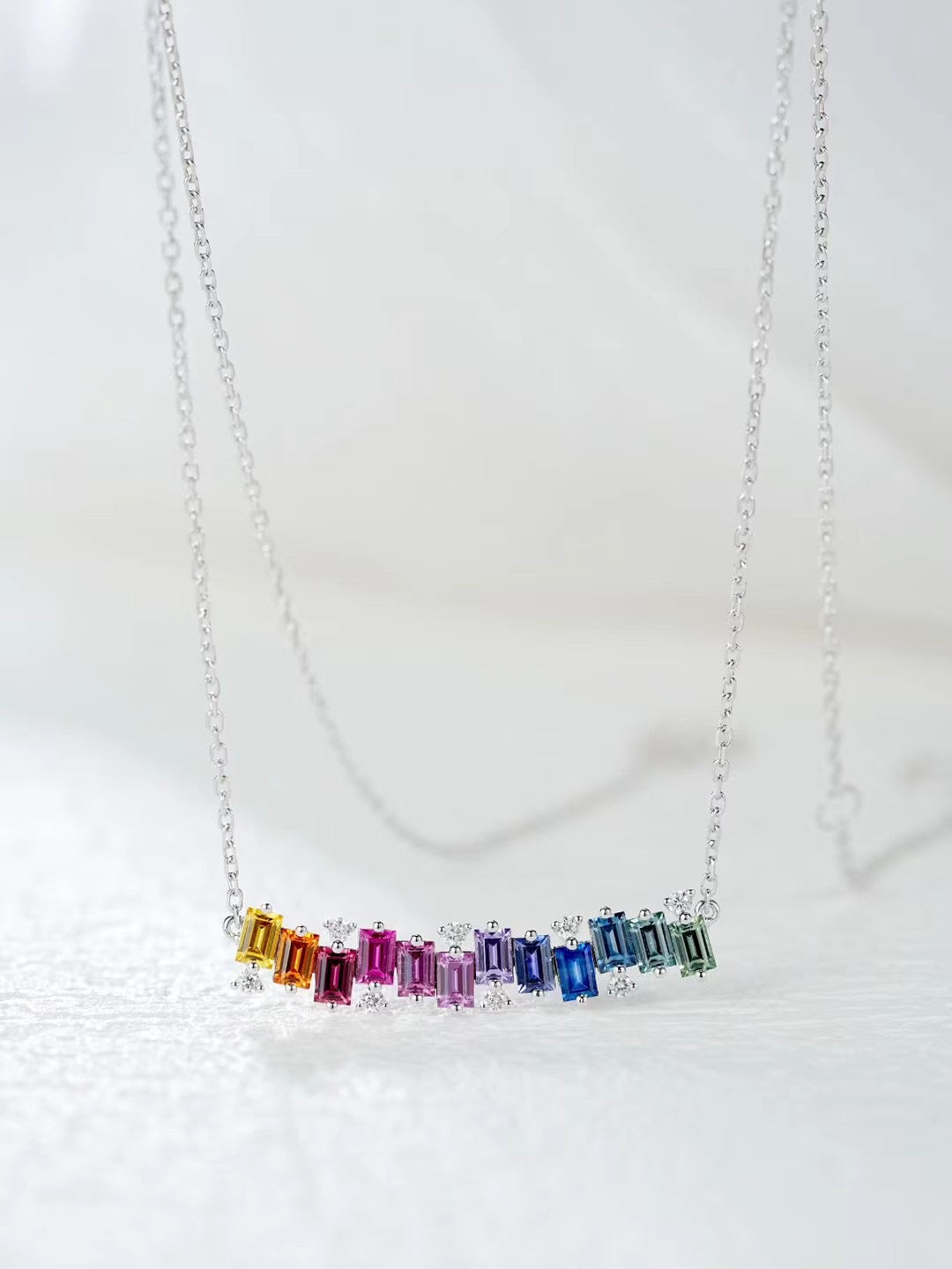 Rainbow Sapphire 18k Gold Necklace Set (Item No. SA099)