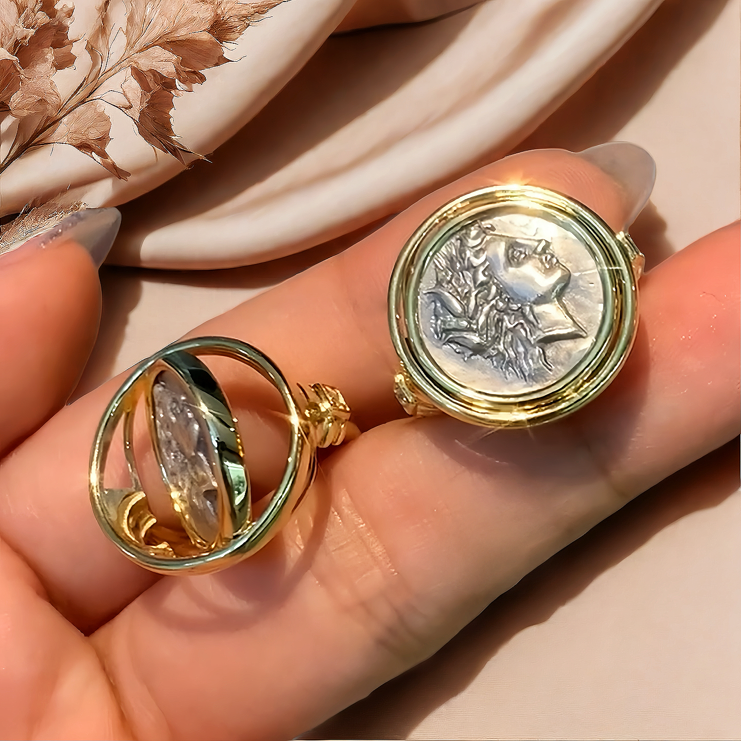 Demeter Ancient Coin Medallion 18K Gold Ring (Item No. COIN096)