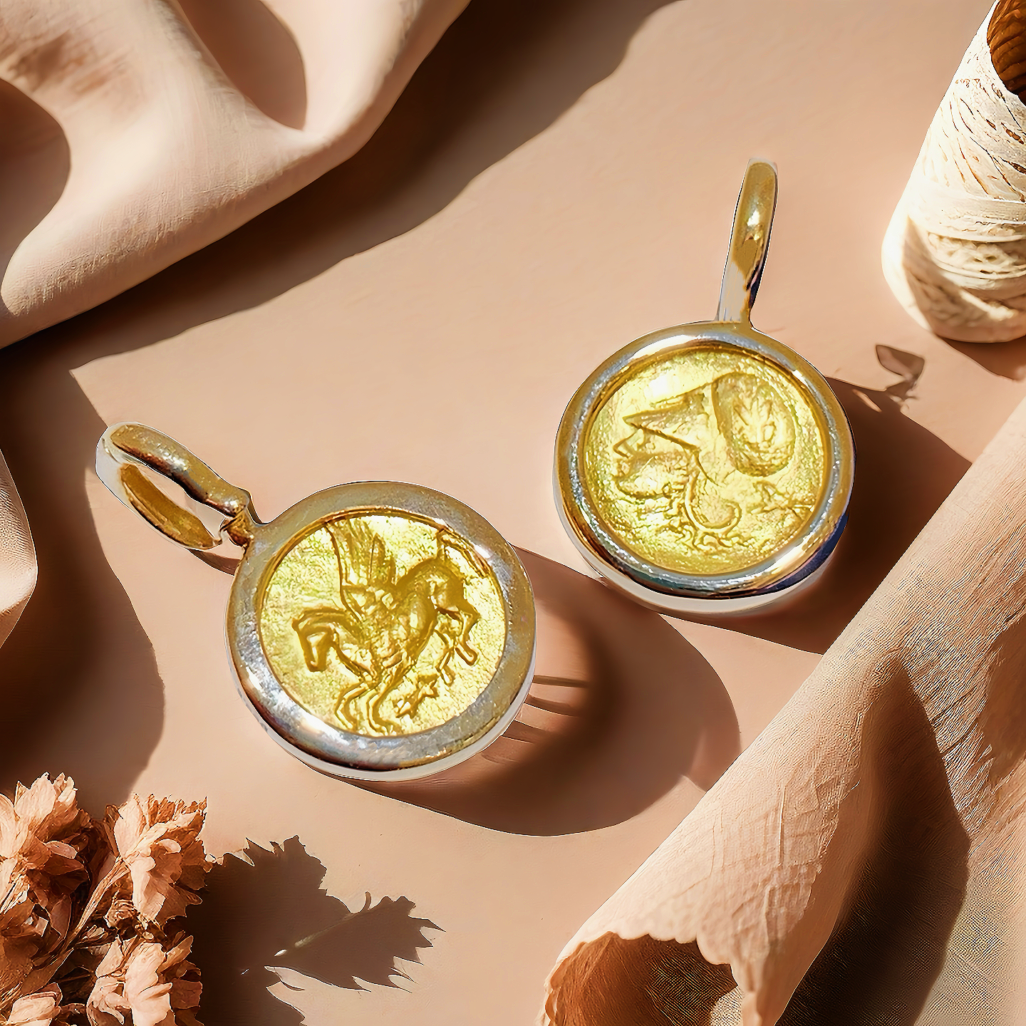 Athena Pegasus Ancient Greek Coin Medallion Electrum Gold 24k Gold Pendant (Item No. COIN066)