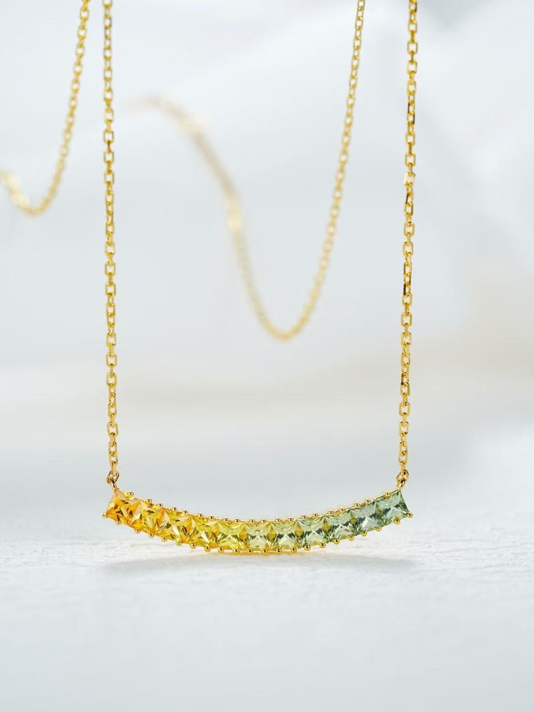 Rainbow Sapphire 18k Gold Pendant Necklace Set(Item No. SA121)